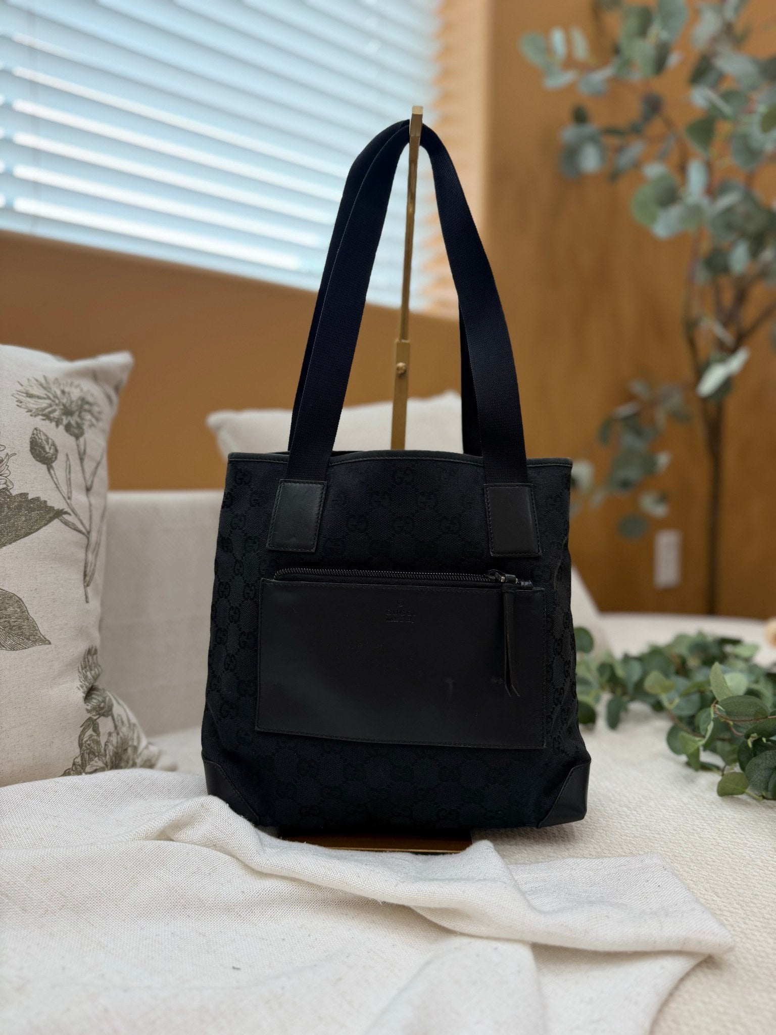 Gucci Black GG Canvas & Leather Tote Bag