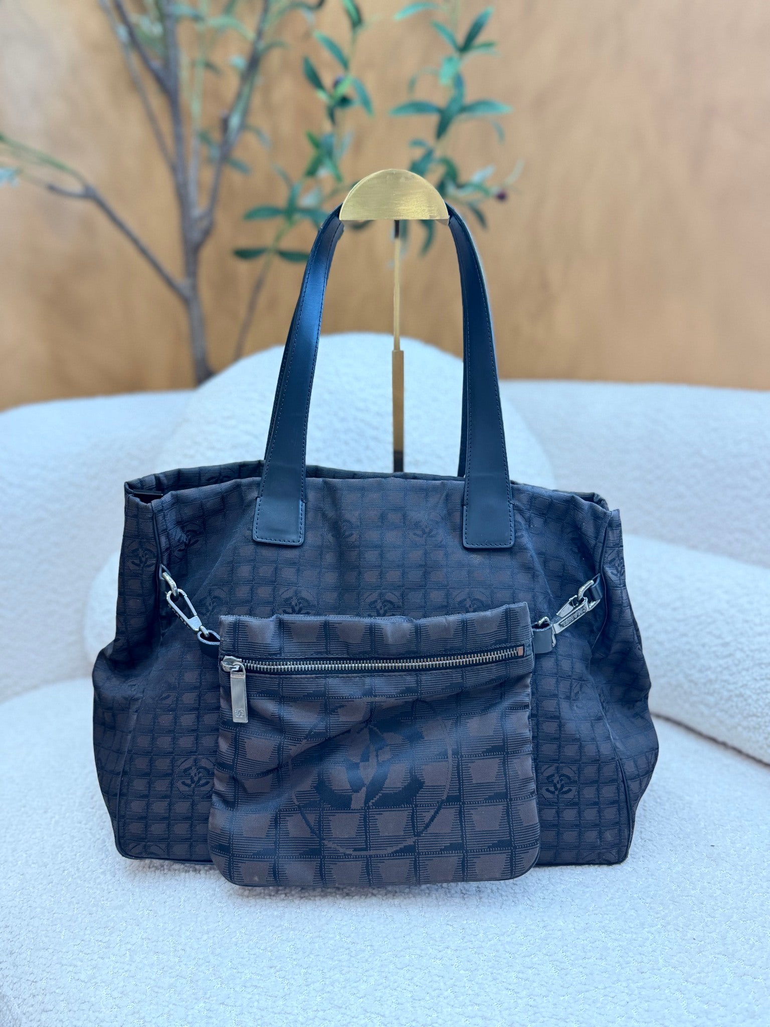 Chanel Dark Brown Nylon Travel Line Tote