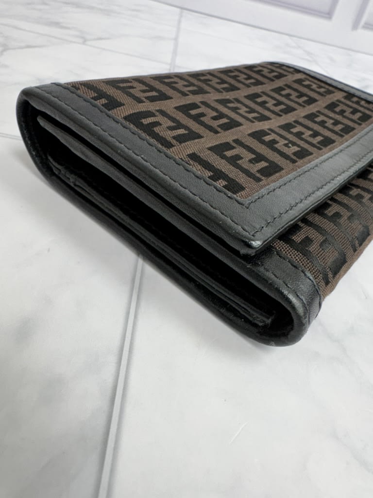 Fendi Brown And Black Zucca Canvas Compact Wallet