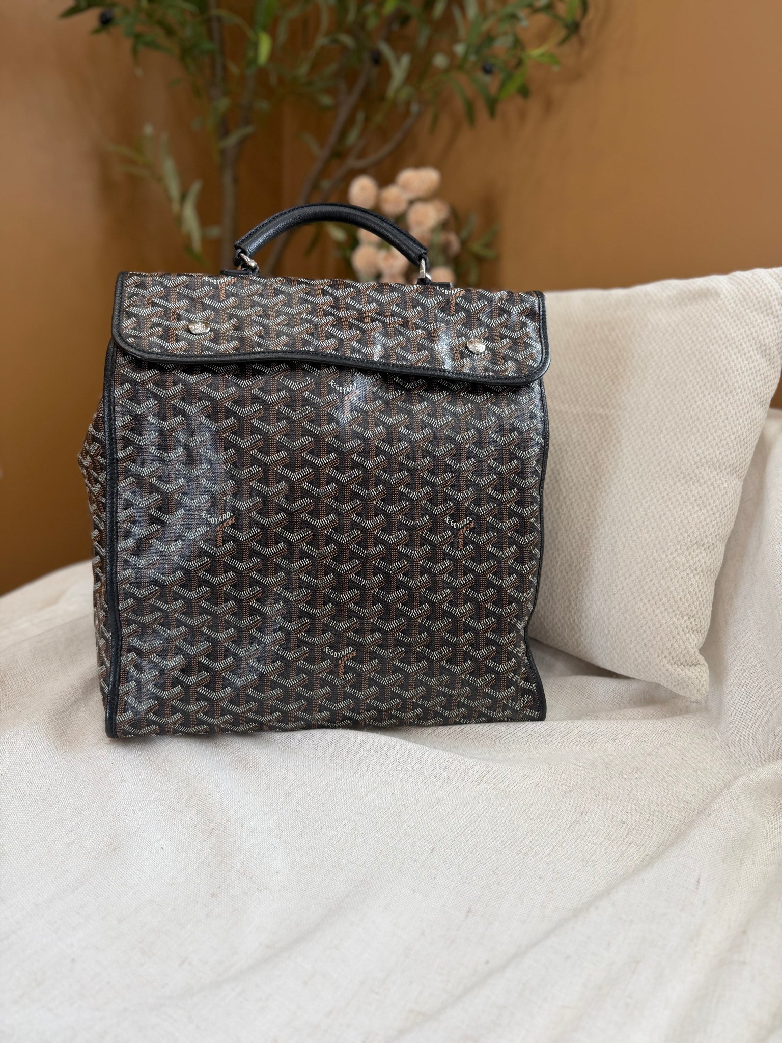 Goyard Black Leather Goyardine Saint Leger Backpack