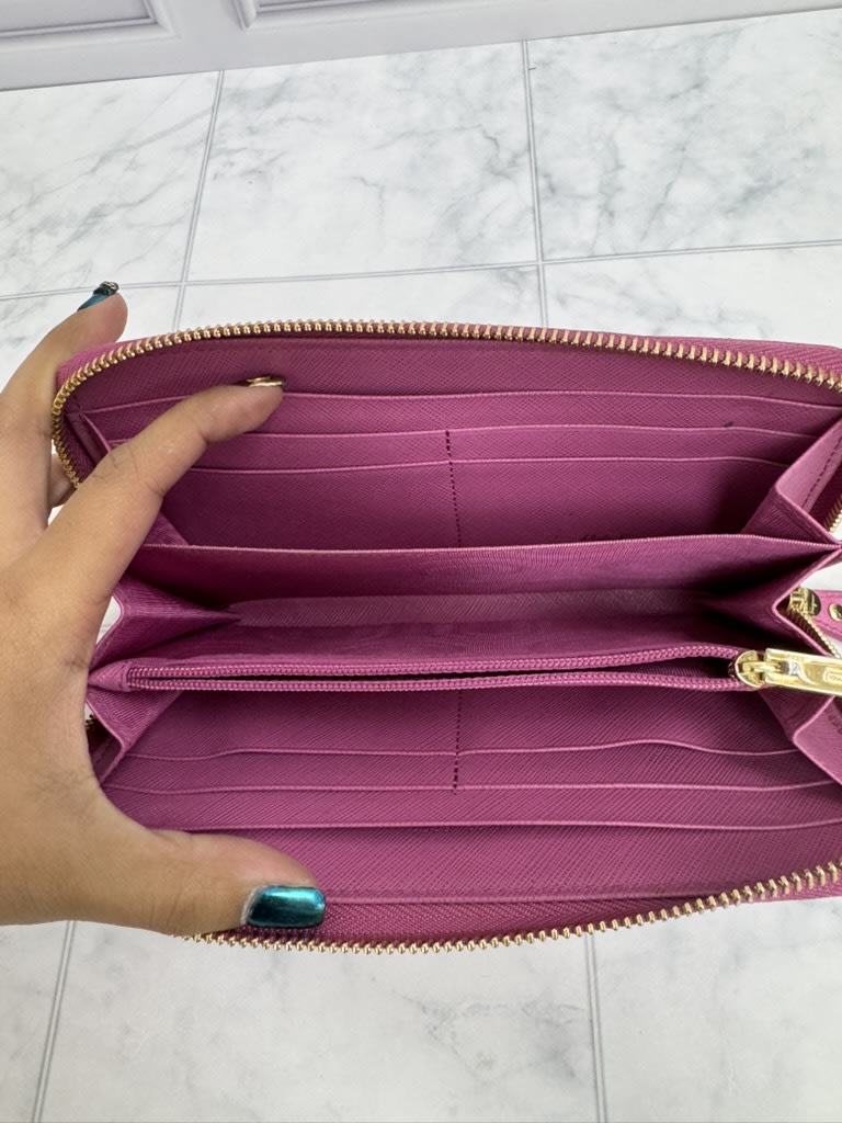 Salvatore Ferragamo Pink Saffiano Leather Long Zippy Wallet