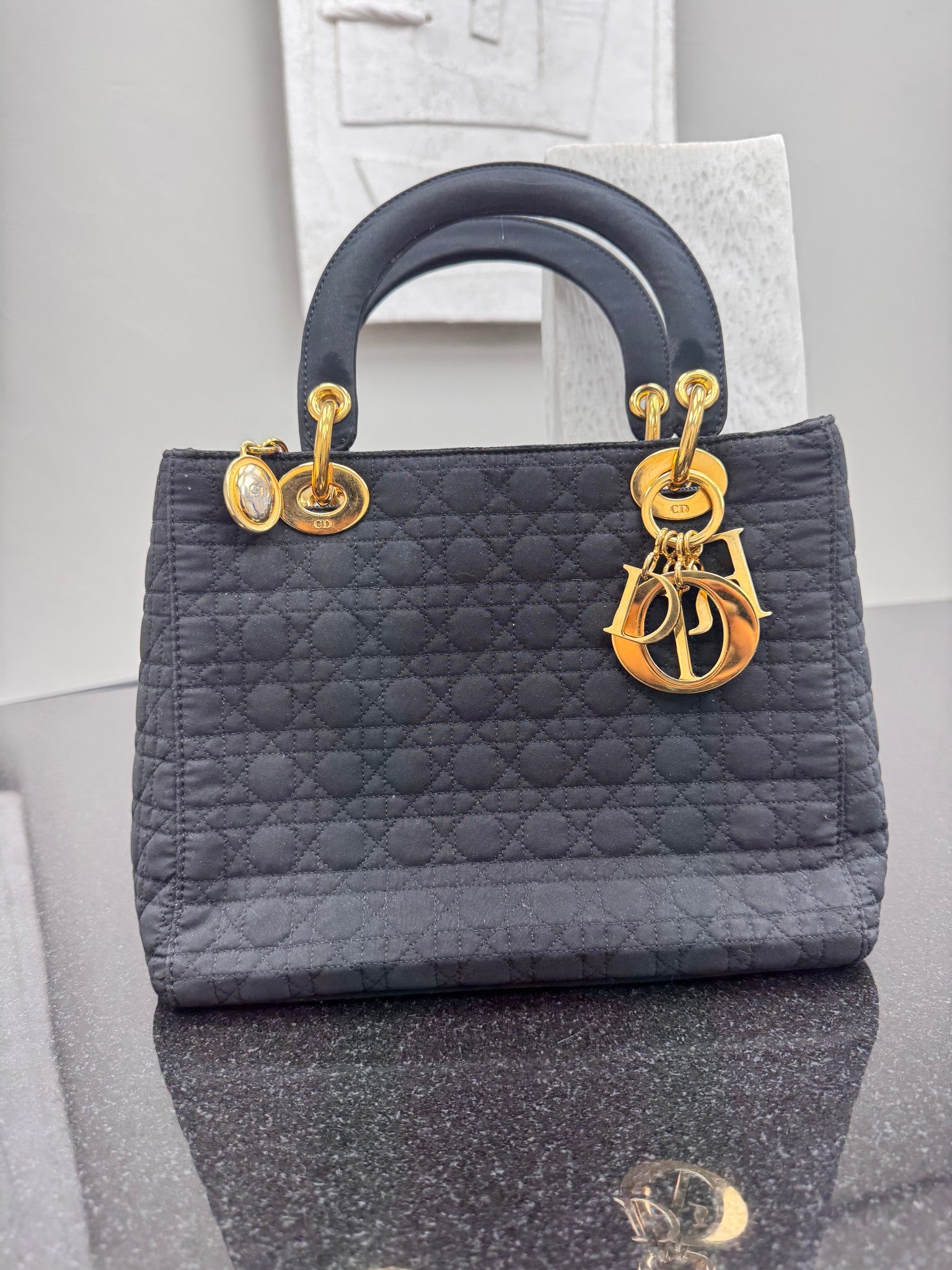 Christian Dior Black Quilted Cannage Canvas