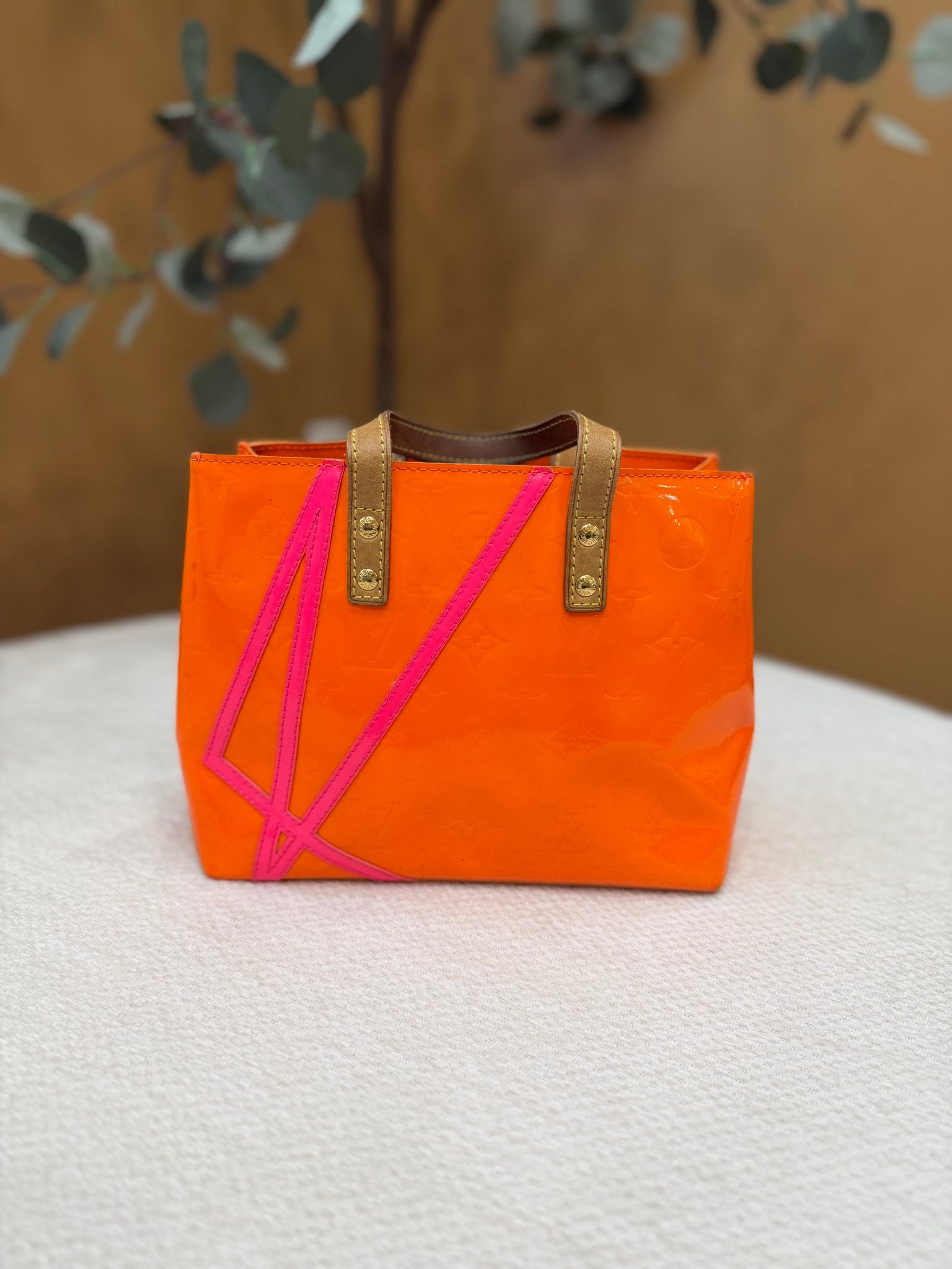 Louis Vuitton X Robert Wilson Orange Vernis Leather Reade PM Tote Bag