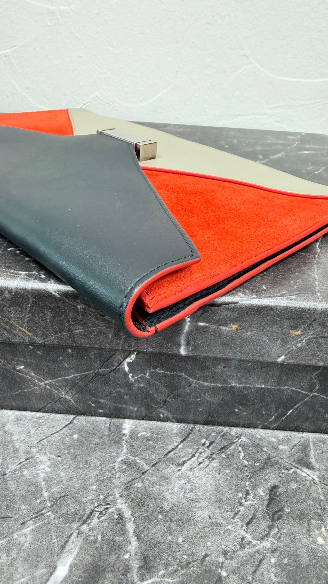 Celine Tricolor Leather & Suede Diamond Envelope Clutch