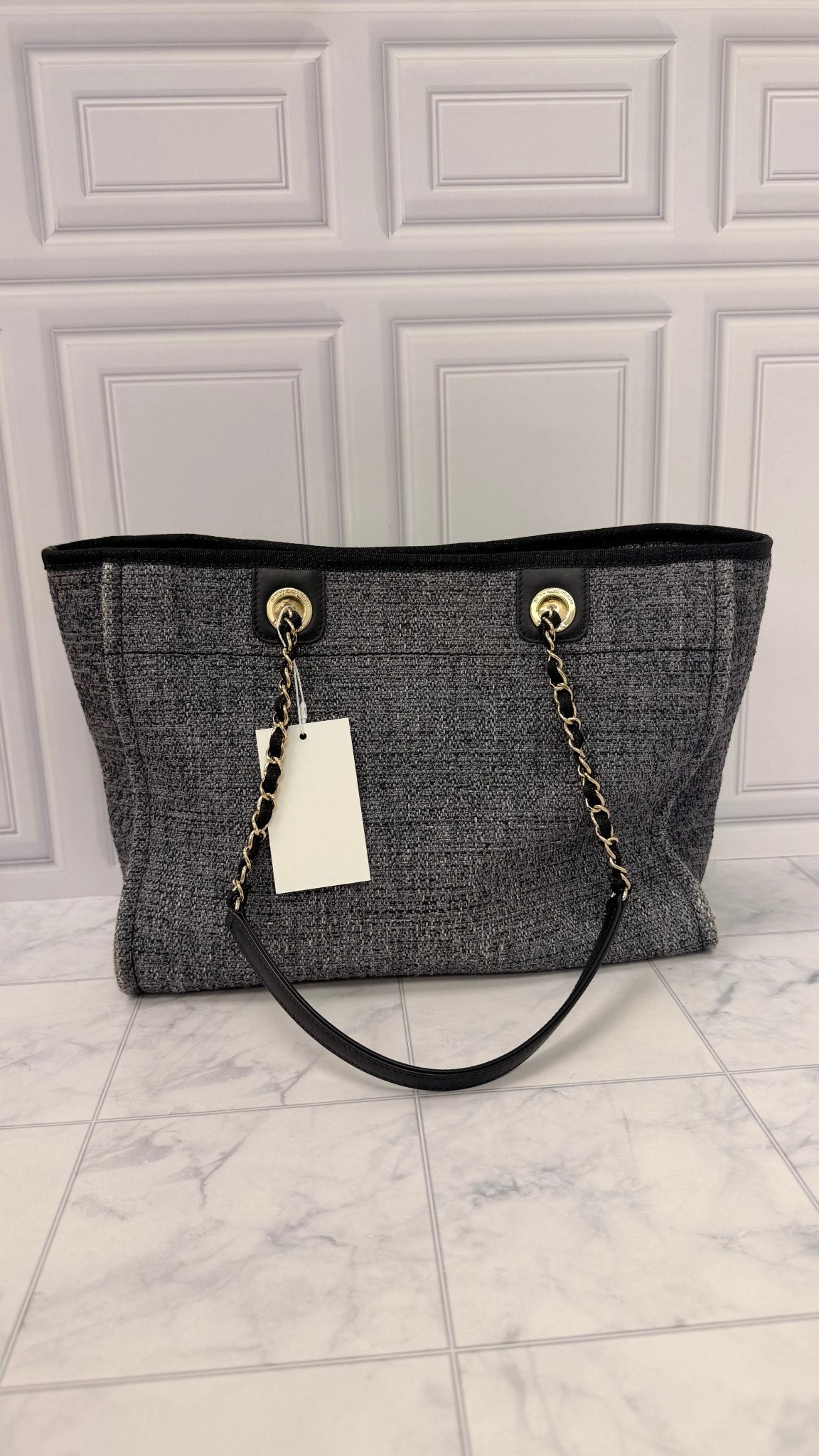 Chanel Grey Tweed Canvas Deauville Small Tote Bag