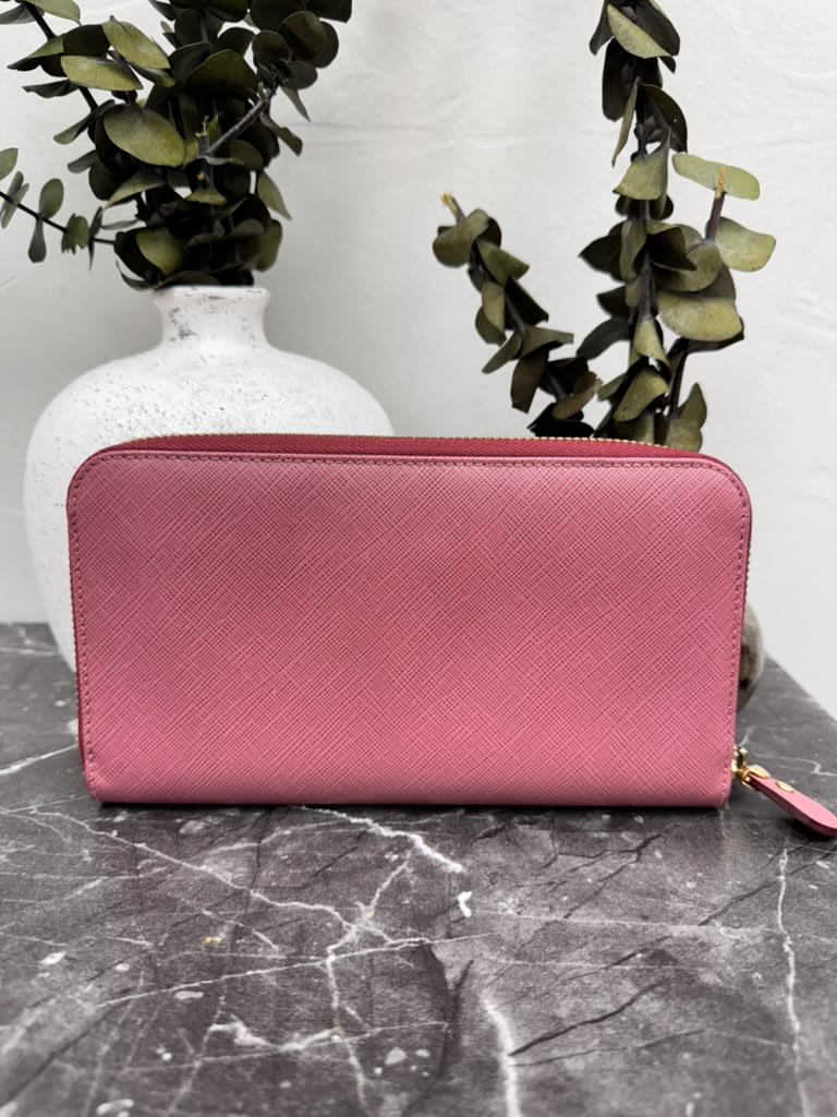 Salvatore Ferragamo Dusty Red Saffiano Leather Long Zippy Wallet