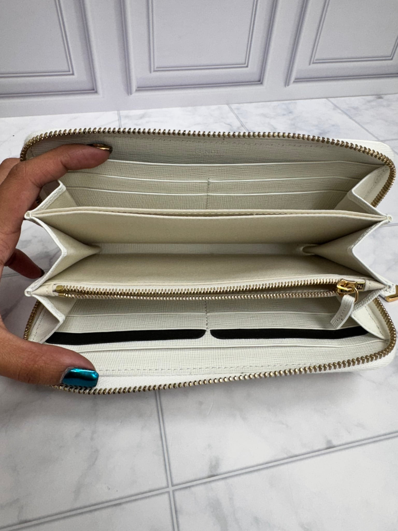 Fendi White Studded Karlito Long Zippy Wallet