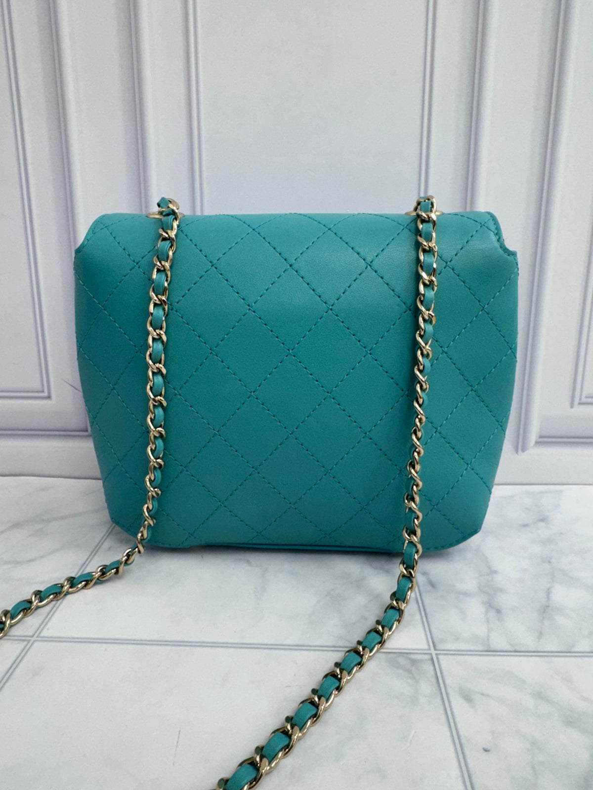 Chanel Teal Quilted Calfskin Small Covered CC Flap Bag