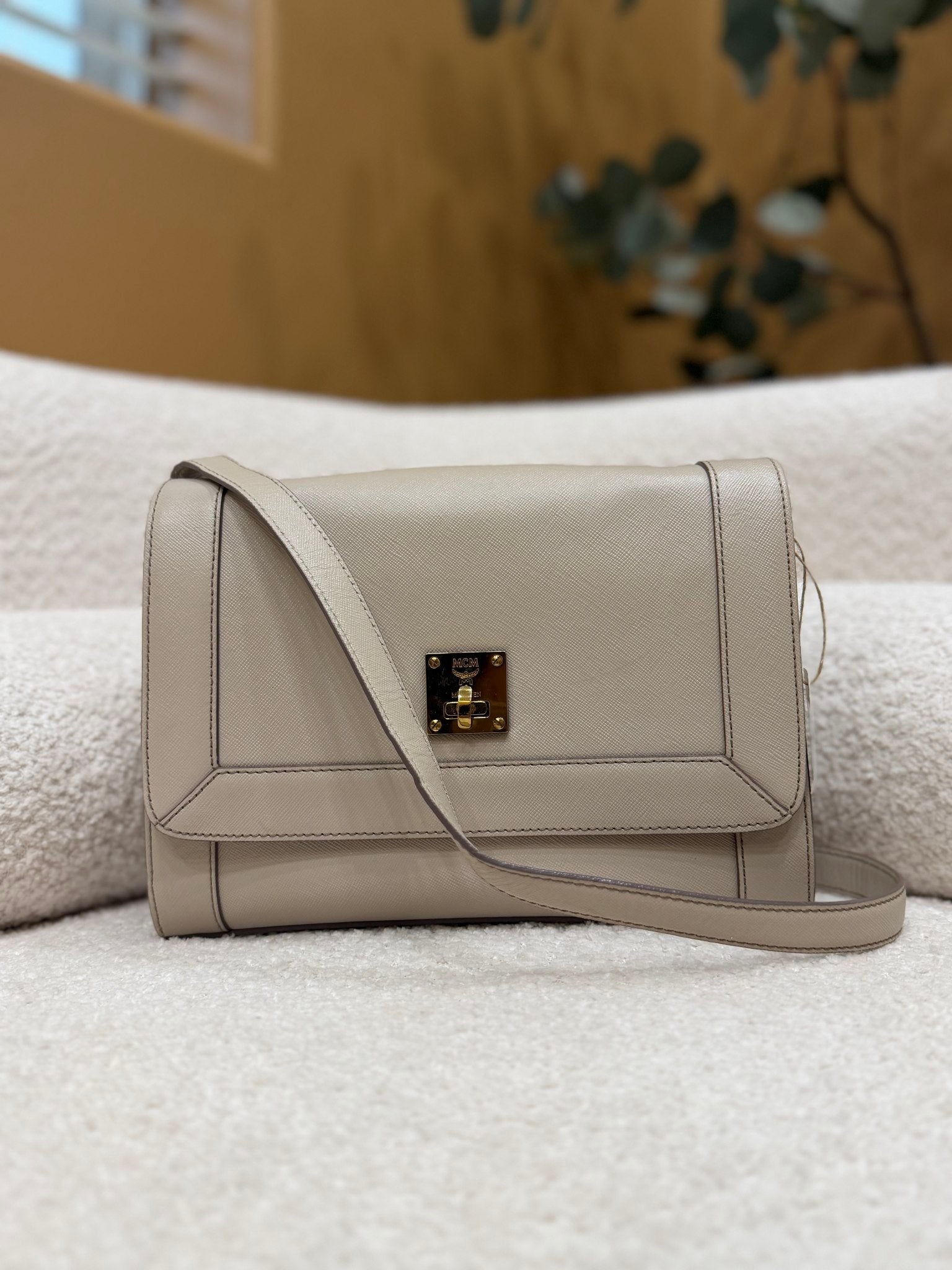 MCM Beige Saffiano Leather Crossbody Bag