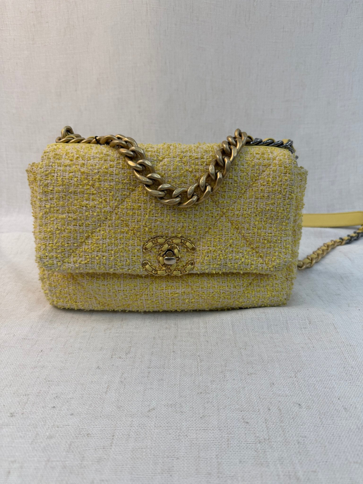 Chanel Yellow Tweed Medium Chanel 19 Flap Bag