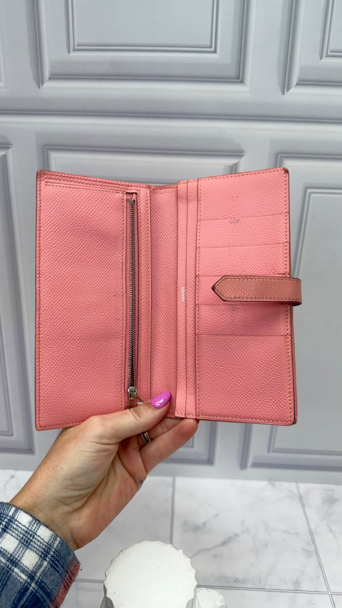 Hermes Pink Epsom Leather Bearn Wallet