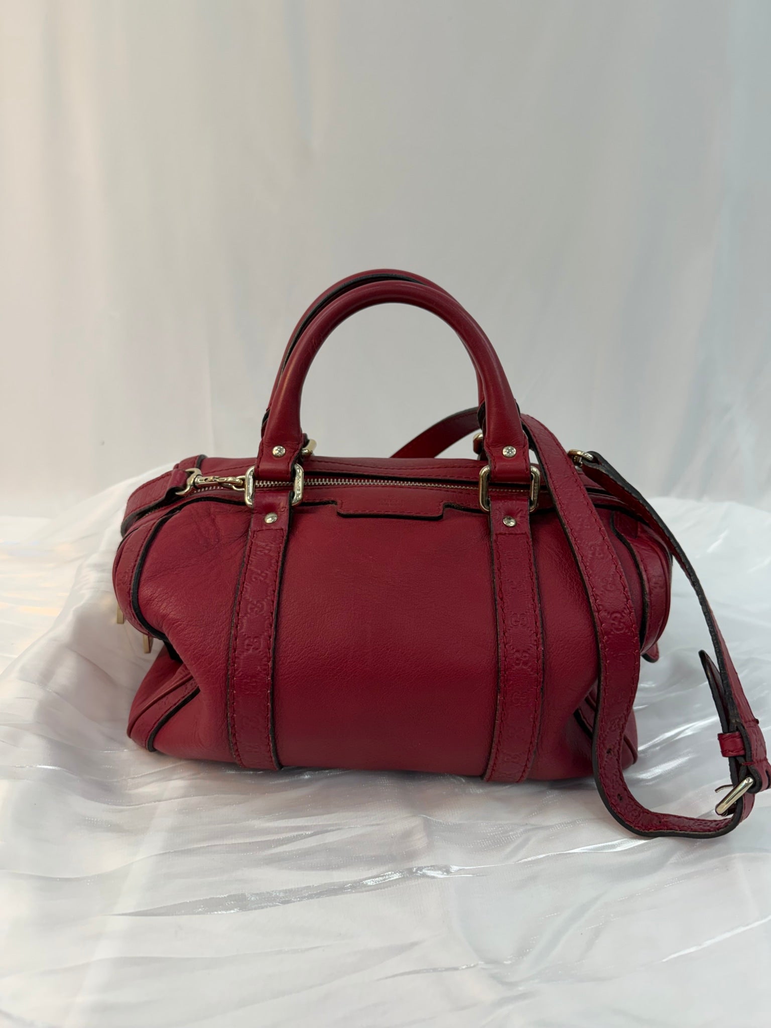 Gucci Red Leather Microguccissima Boston Bag