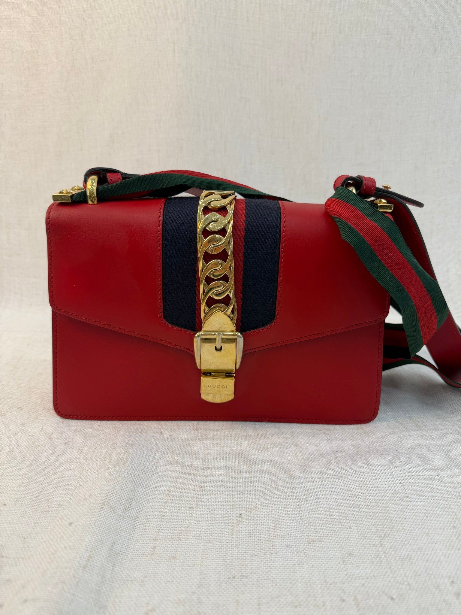 Gucci Red Leather Small Sylvie Shoulder Bag