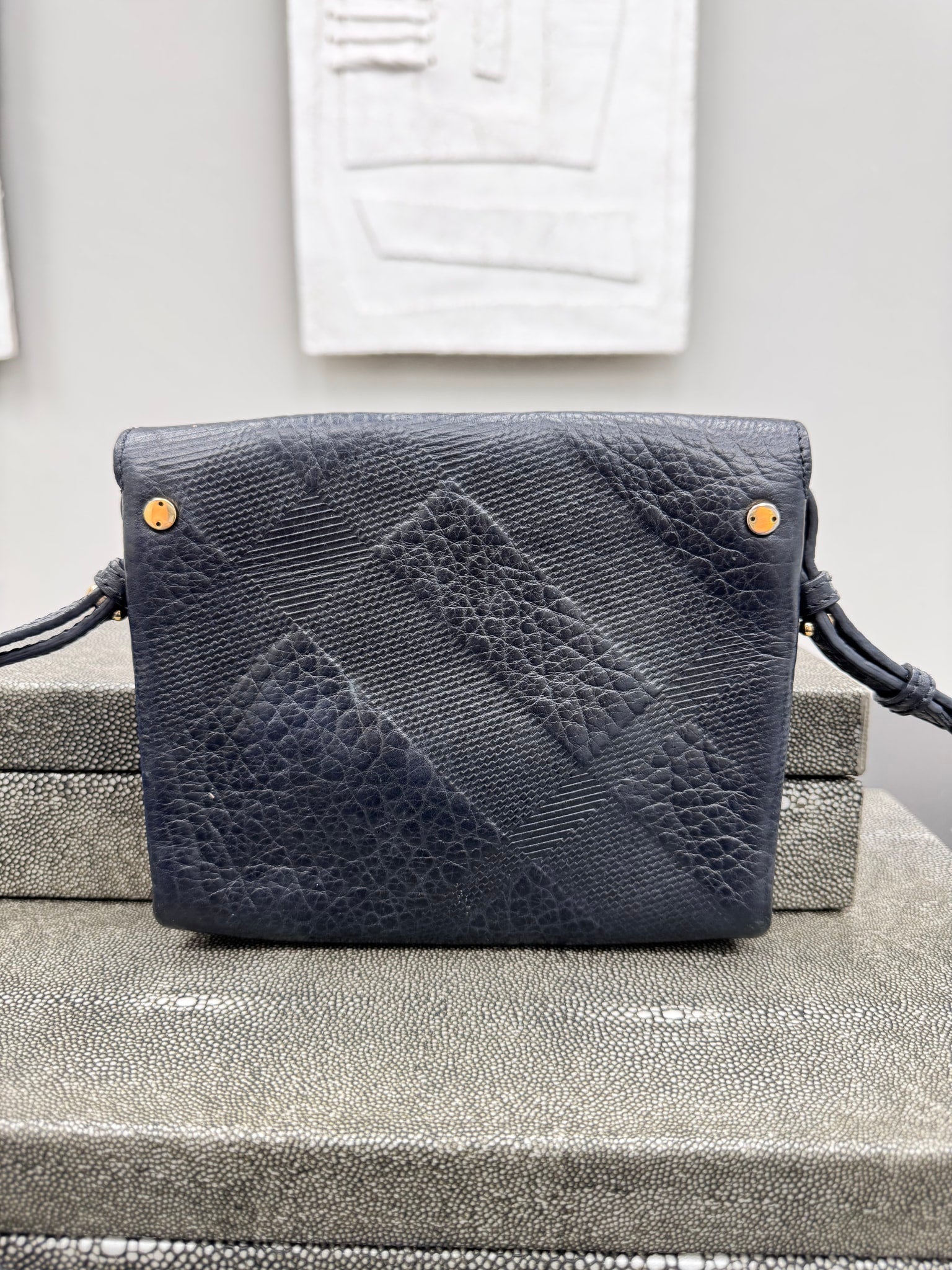 Burberry Black Embossed Check Leather Crossbody