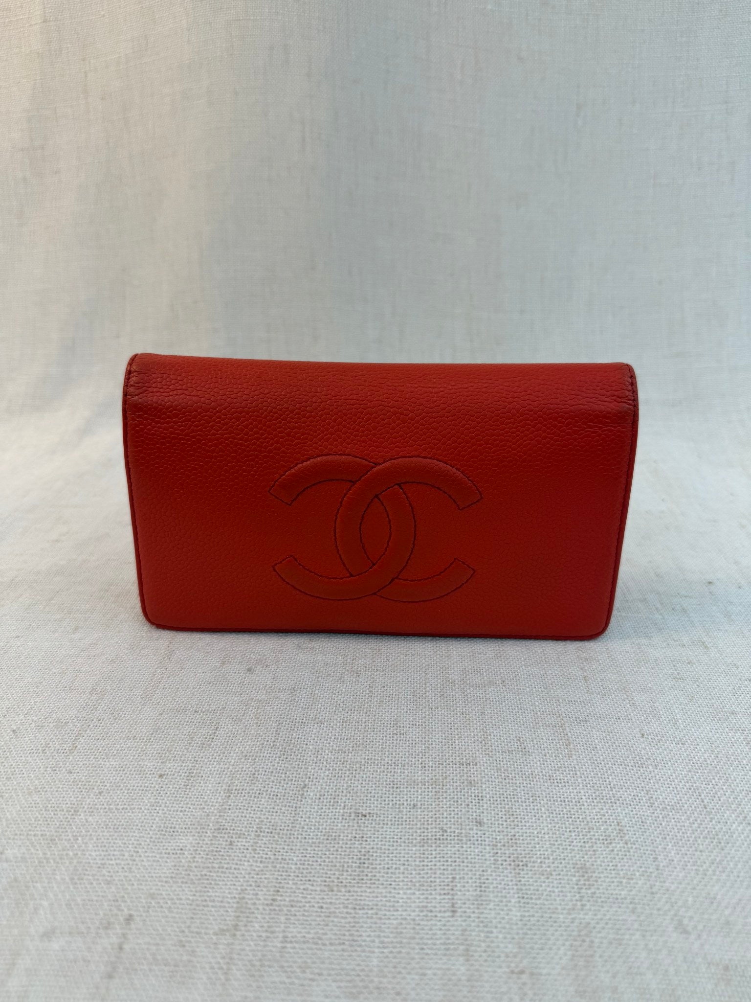 Chanel Coral Caviar Leather Timeless Long Wallet