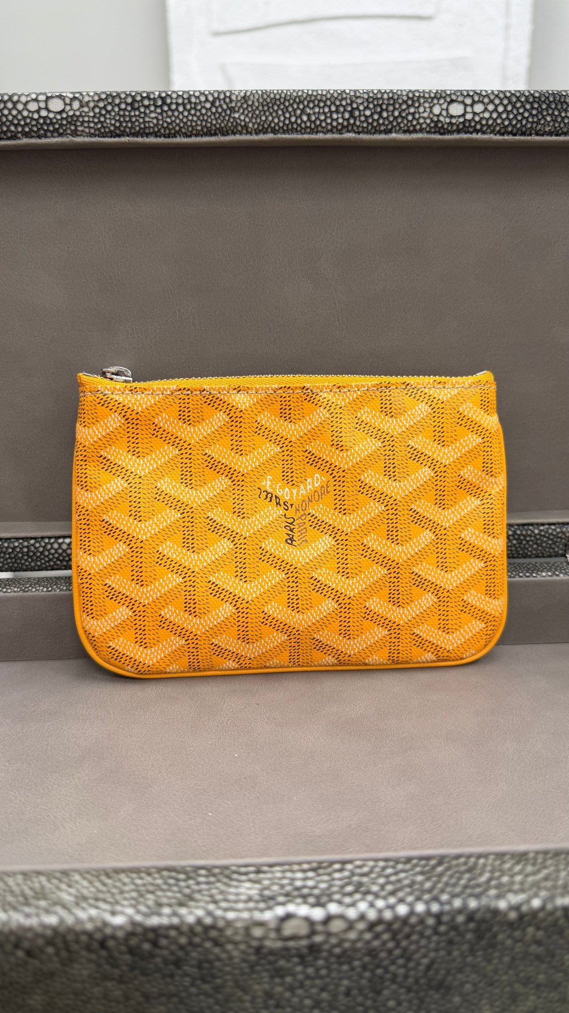 Goyard Yellow Goyardine Leather Senat PM Zip Key Pouch