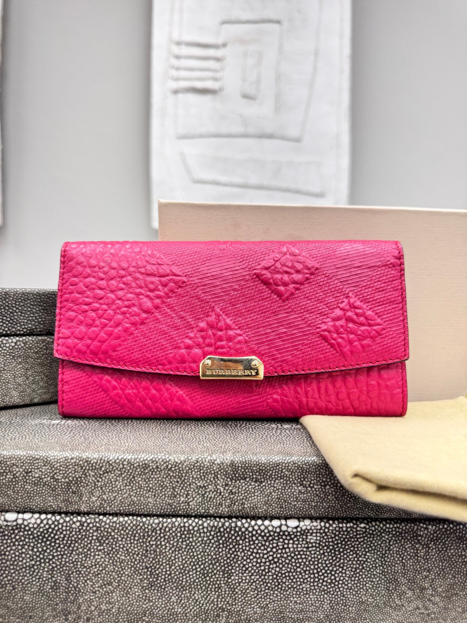 Burberry Pink Embossed Leather Long Wallet