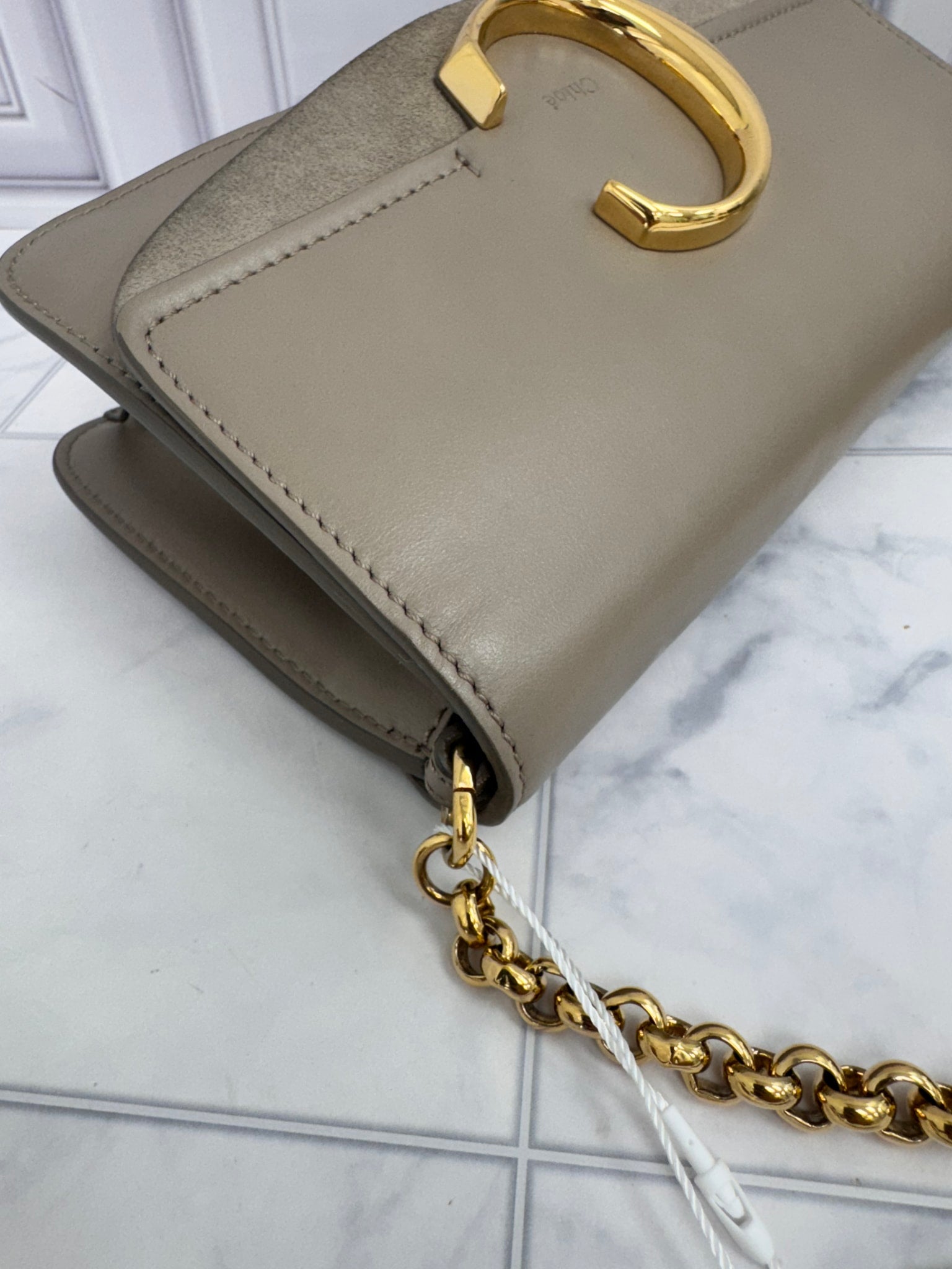 Chloe Taupe Leather C Chain Crossbody Bag