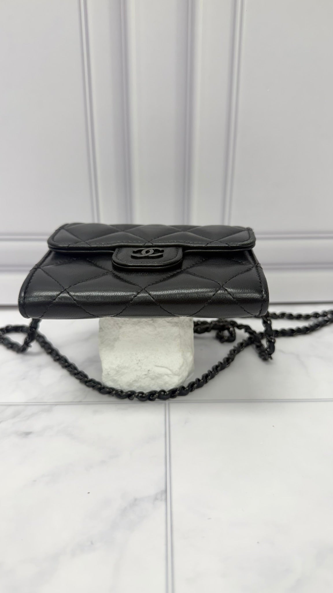 Chanel Black Lambskin Leather Wallet on a chain