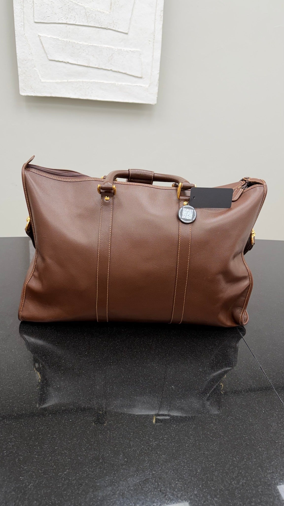 Gucci Vintage Brown Leather Weekender Duffle Bag