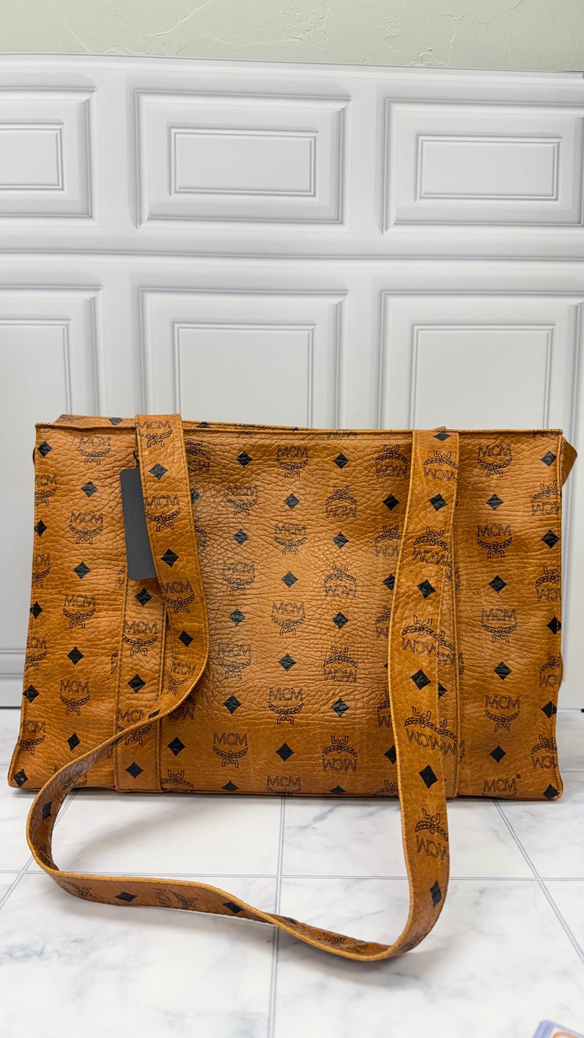 MCM Cognac Visetos Leather Tote Bag