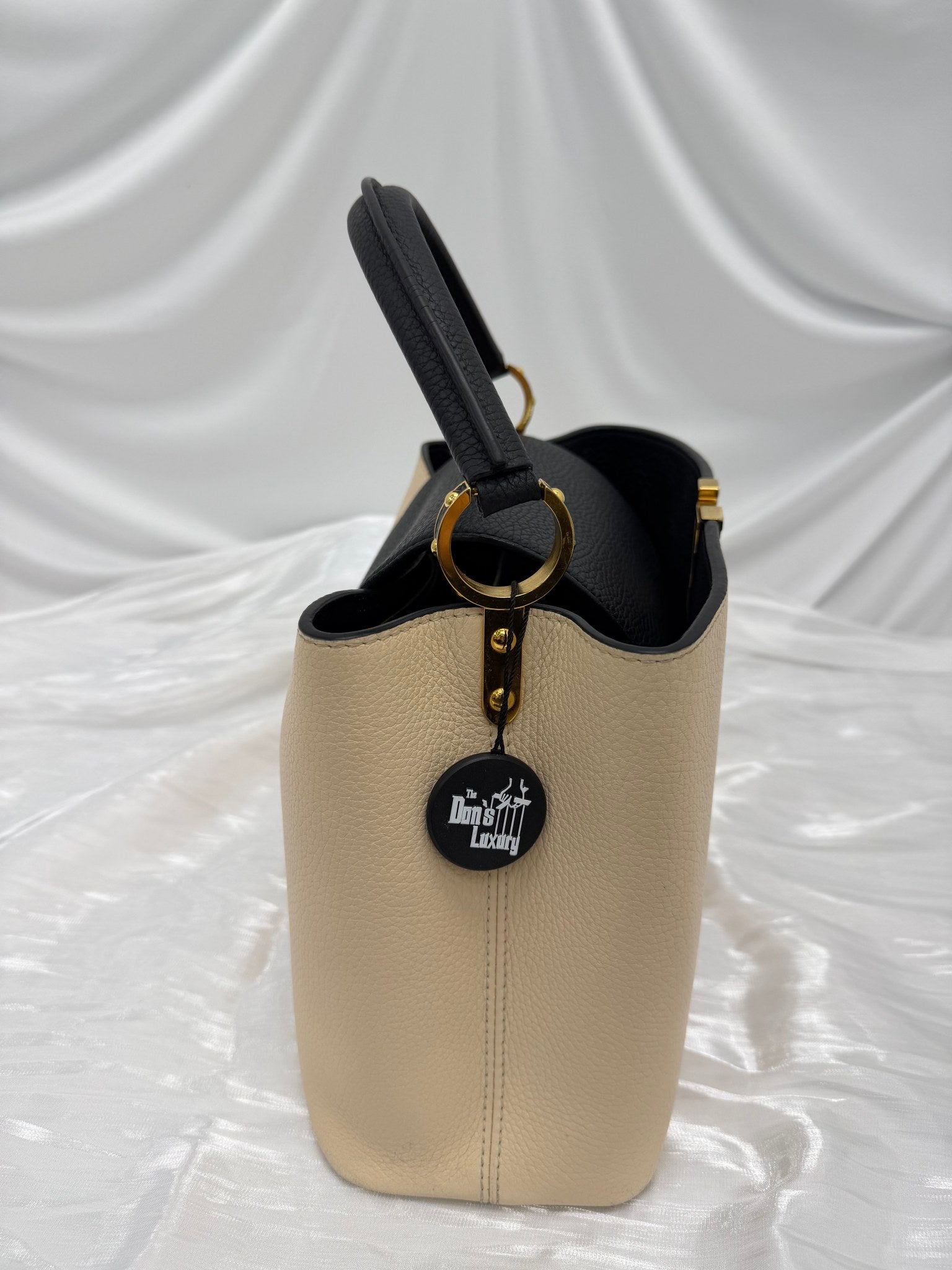 Louis Vuitton Beige & Black Taurillon Leather Capucines PM Bag