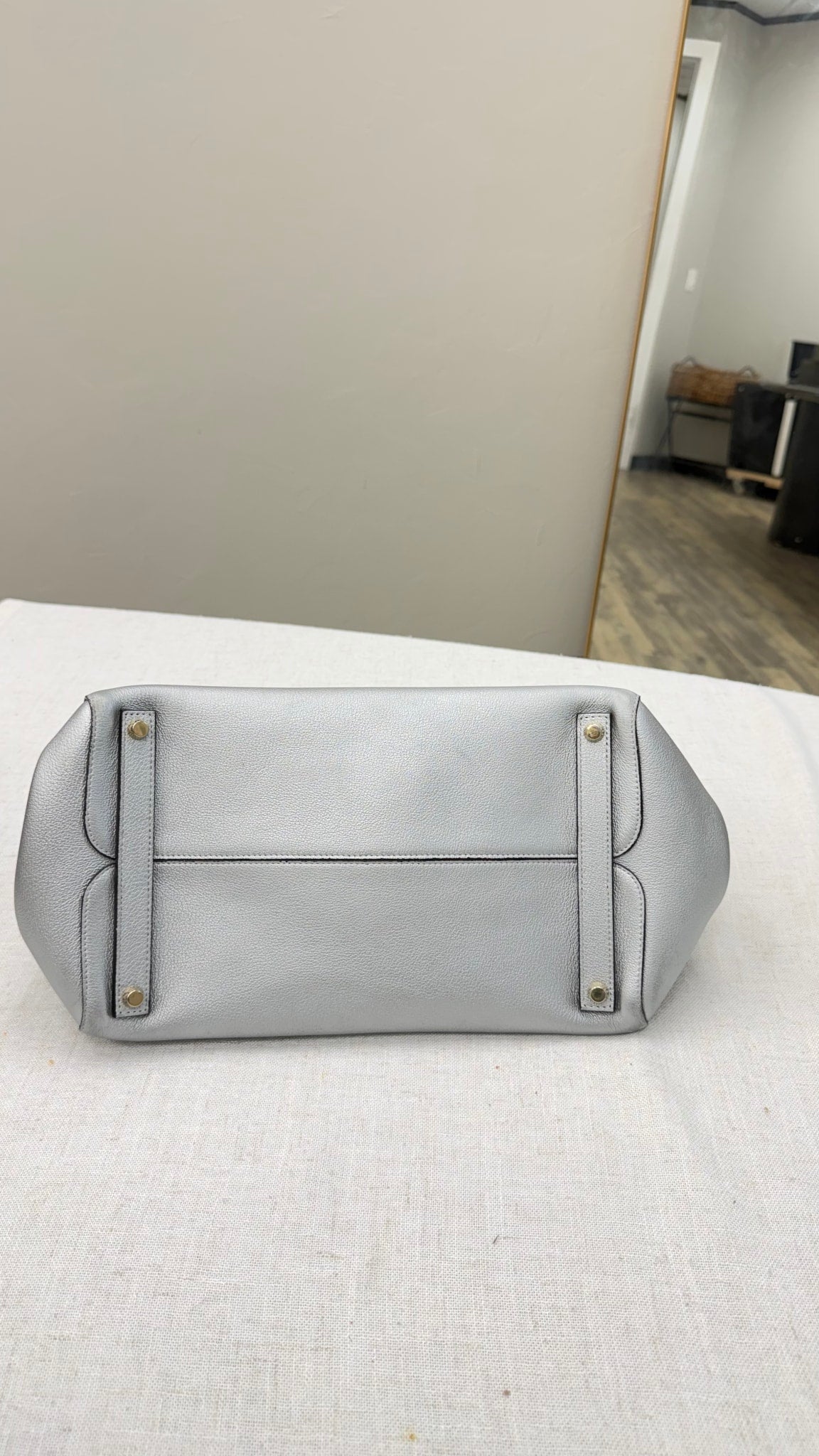 Christian Dior Silver Grained Leather Large Open Bar Tote