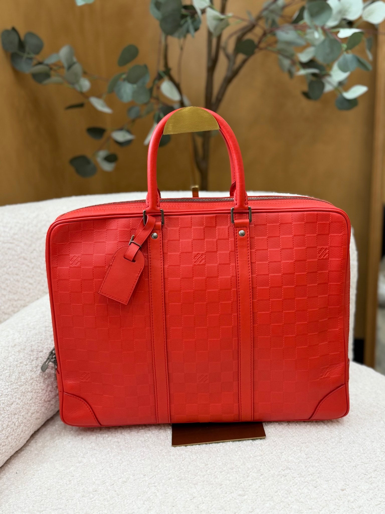 Louis Vuitton Orange Leather Porte Documents Voyage Bag