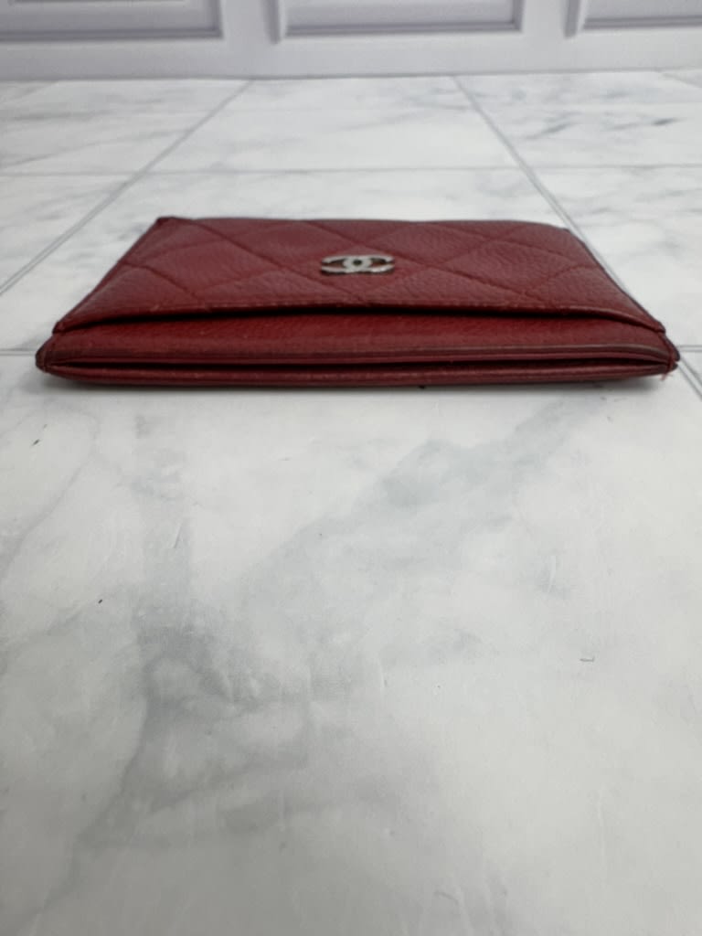 Chanel Red Diamond Quilted Caviar Leather Card Case