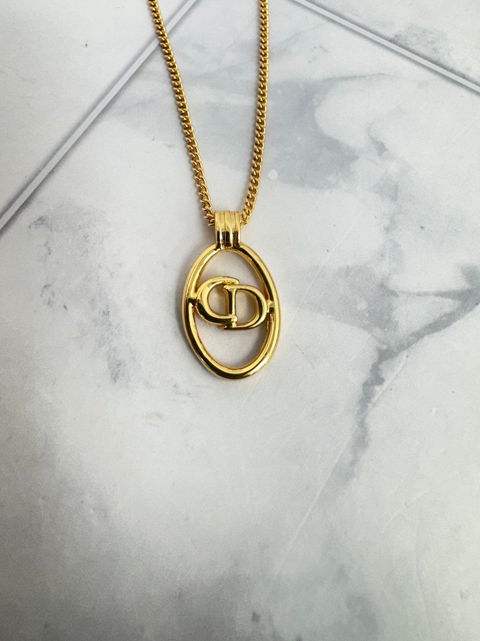 Christian Dior Gold Tone CD Logo Pendant Necklace