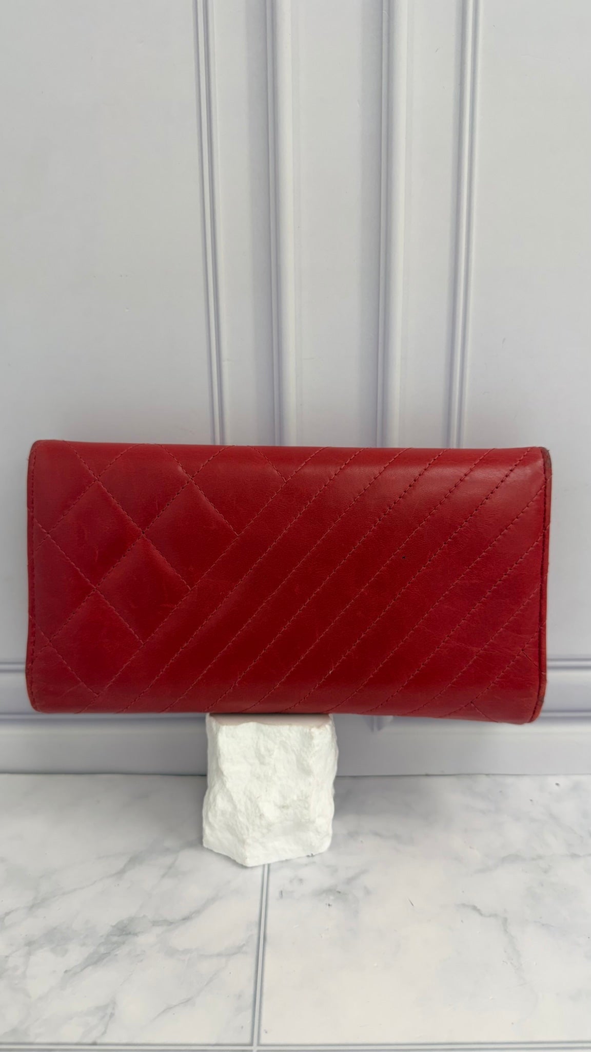 Chanel Red Quilted Lambskin Leather Coco Boy Wallet