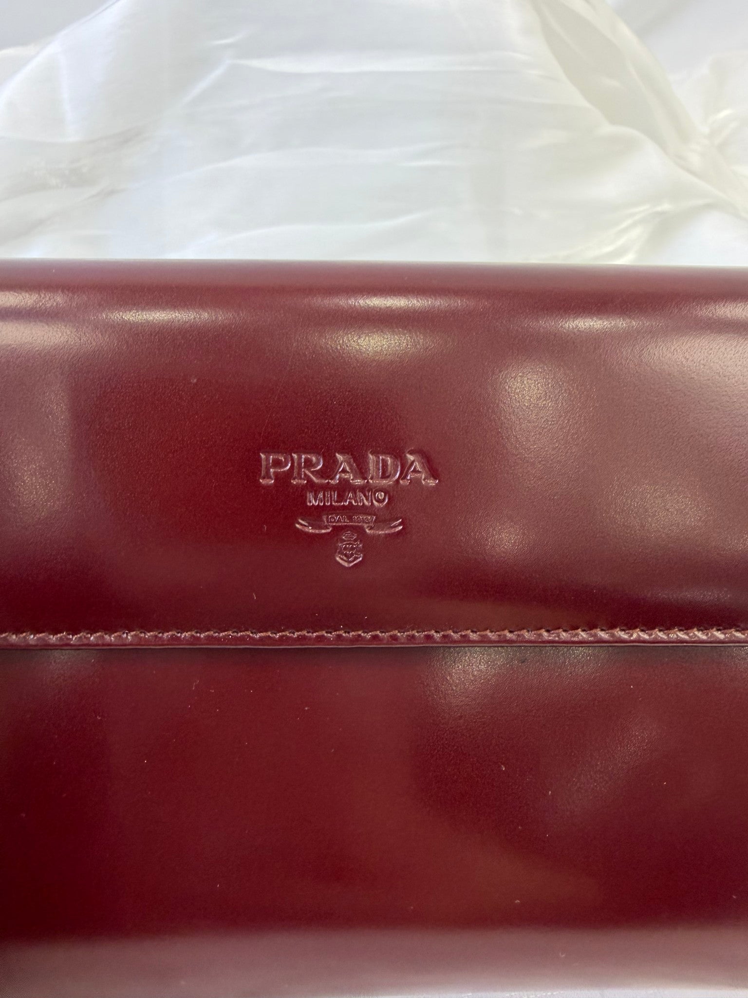 Prada Burgundy Patent Leather Compact Wallet