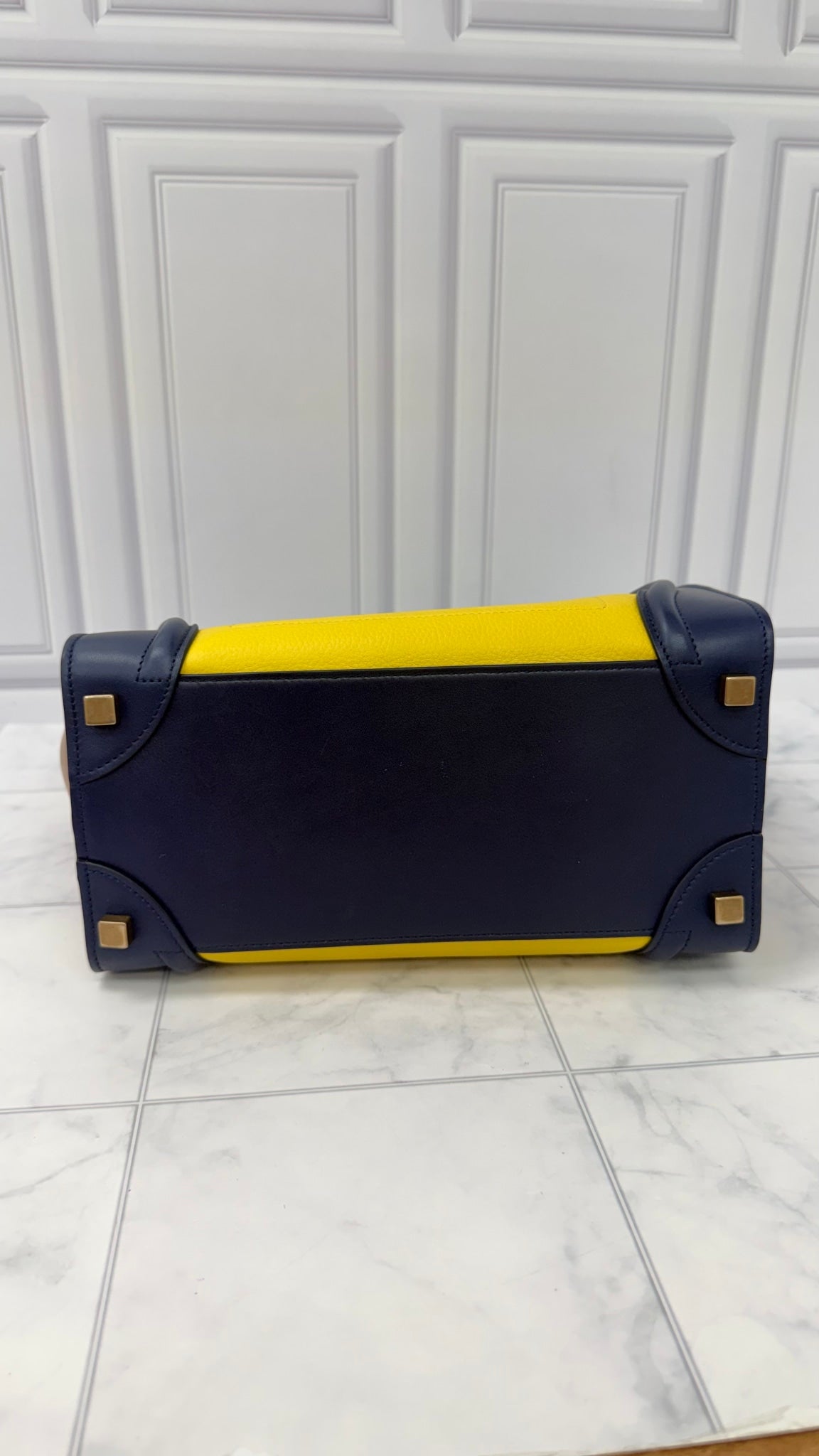 Celine Blue Tricolor Leather Luggage Micro Tote Bag