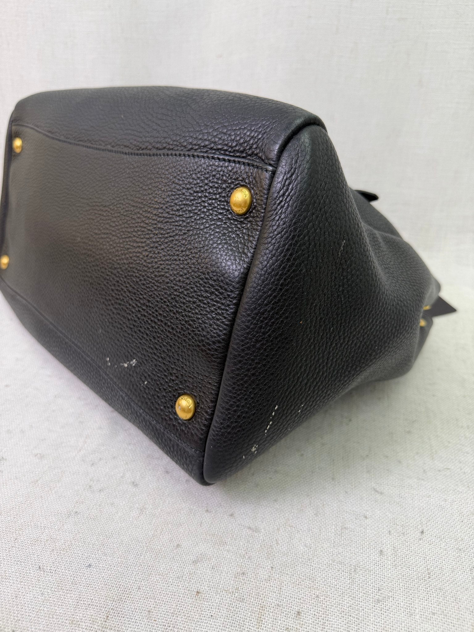 Prada Black Tumbled Leather Shoulder Tote