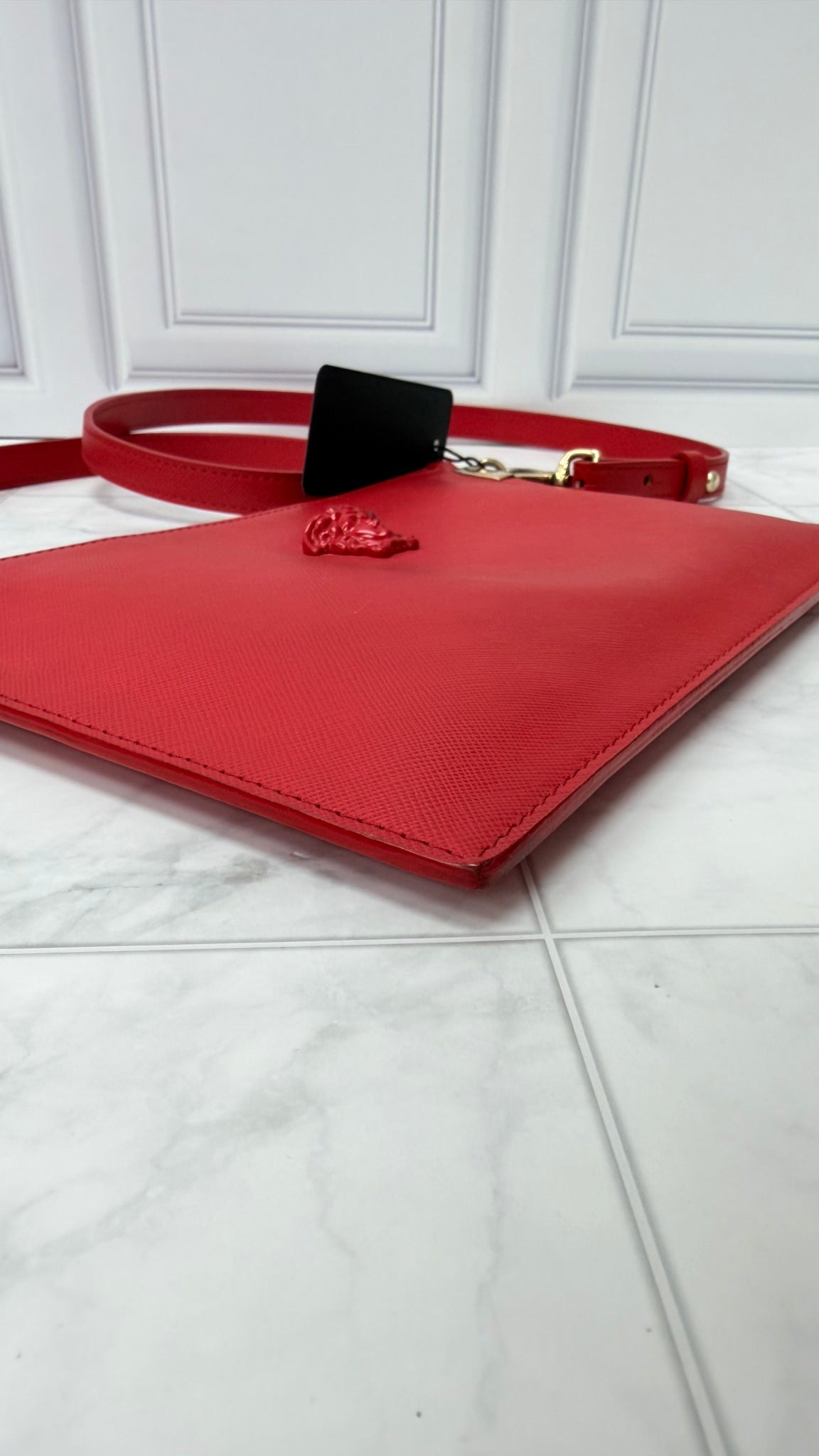 Versace Red Leather Monochrome Medusa Wristlet Crossbody