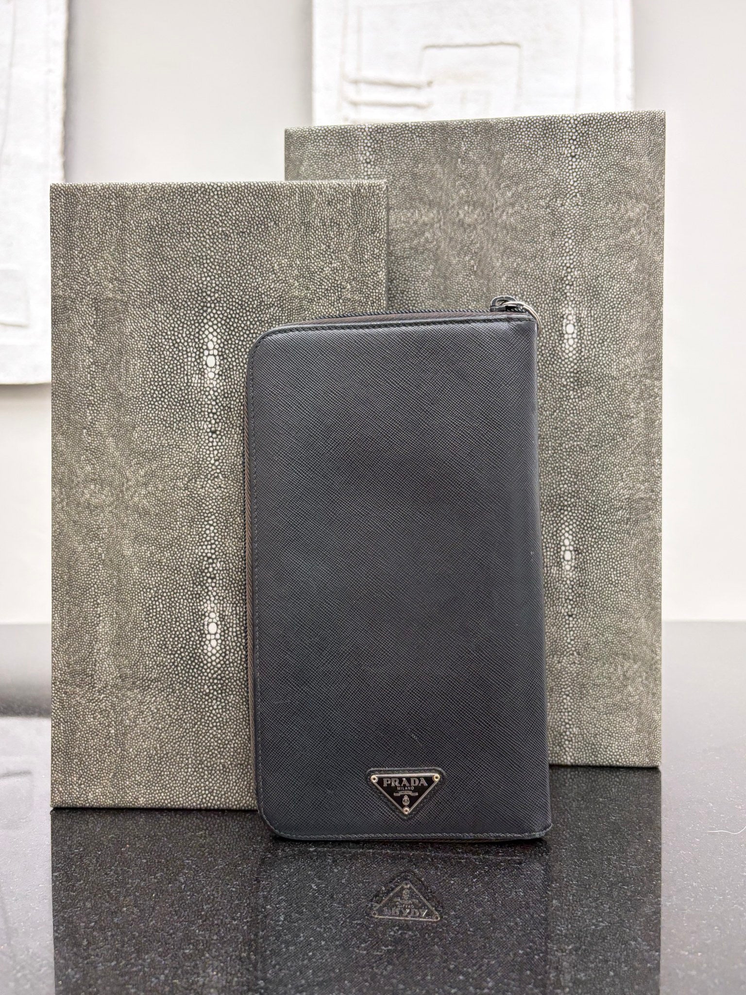 Prada Black Saffiano Leather Travel Wallet