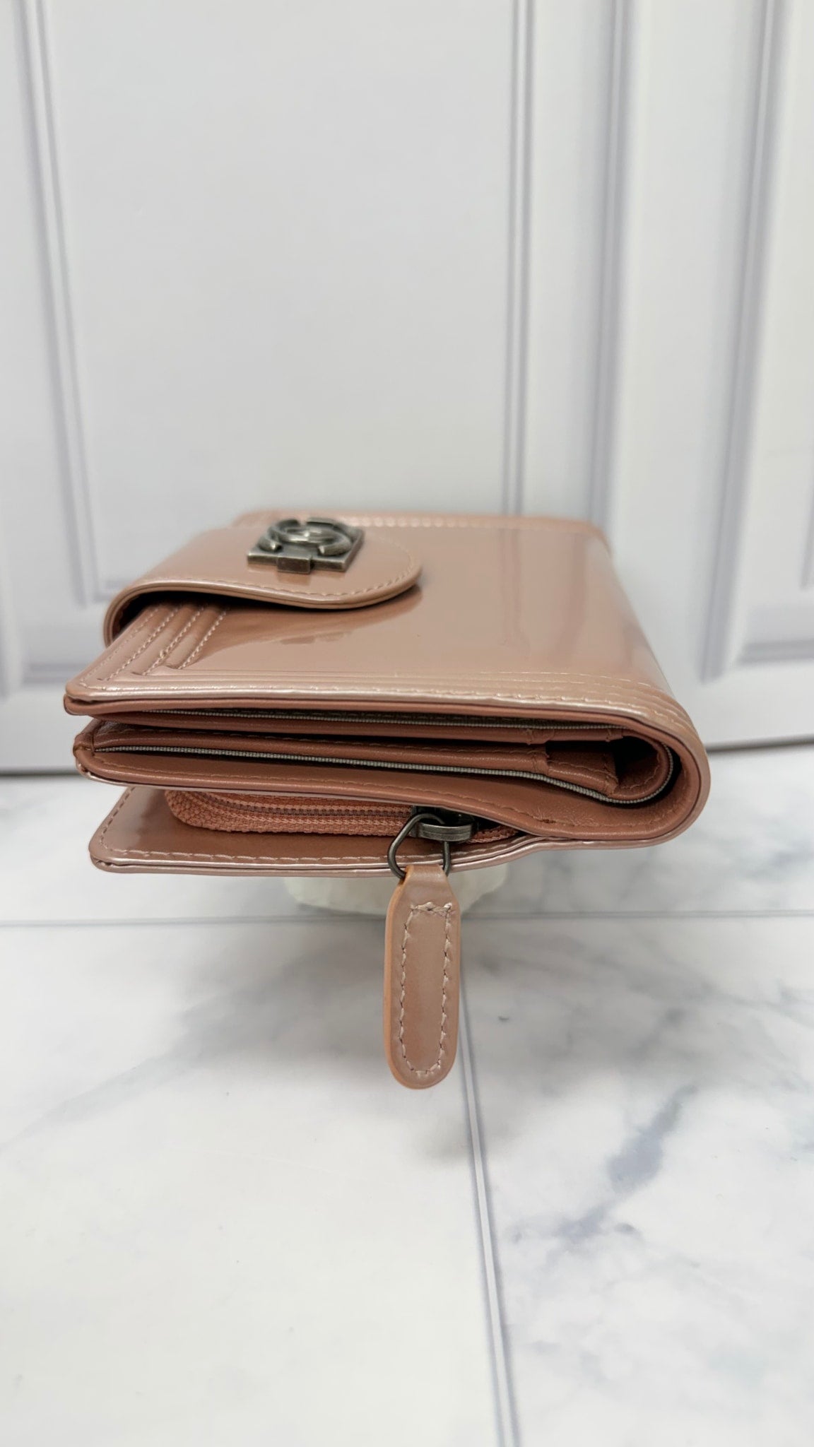 Chanel Pink Patent Leather Boy Compact Wallet