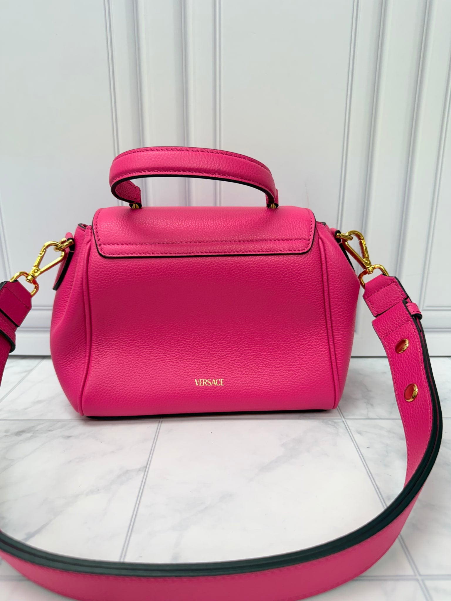 BRAND NEW - Versace Hot Pink Grained Leather Top Handle