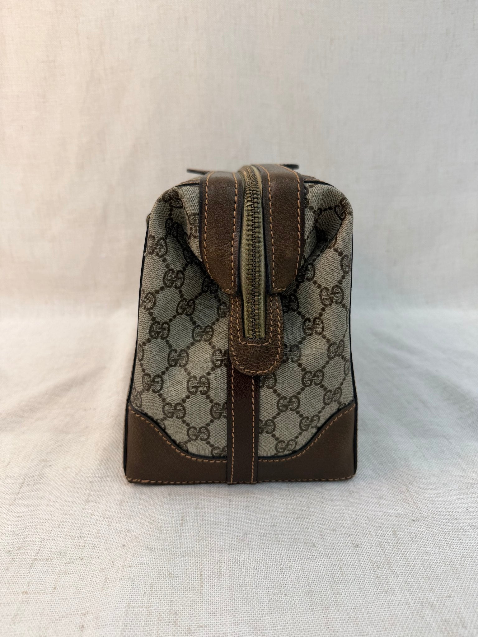 Gucci Brown Coated Canvas GG Print Vintage Boston Bag