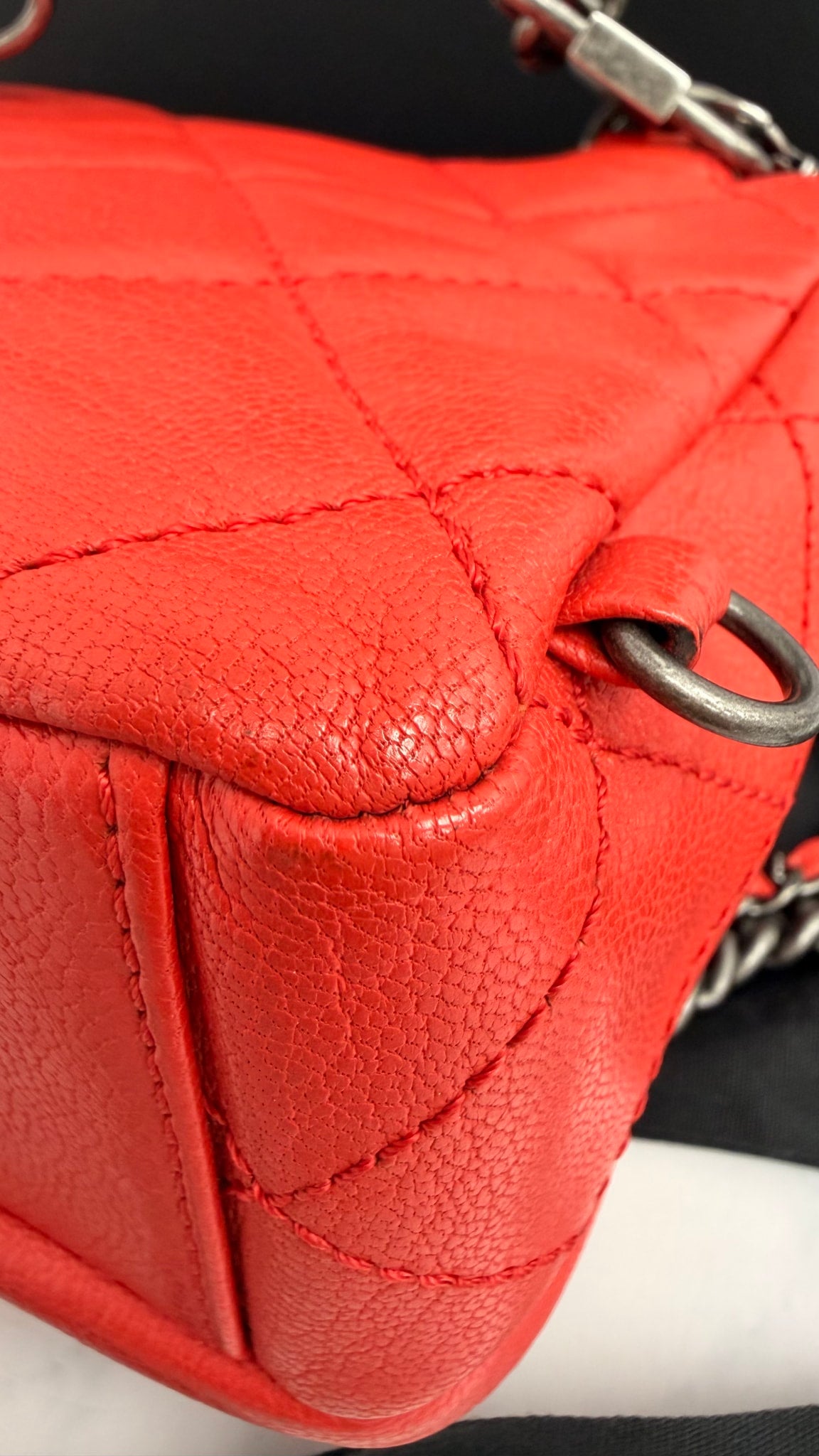 Chanel Red Quilted Goatskin Small Double Carry Waist Chain Flap Bag