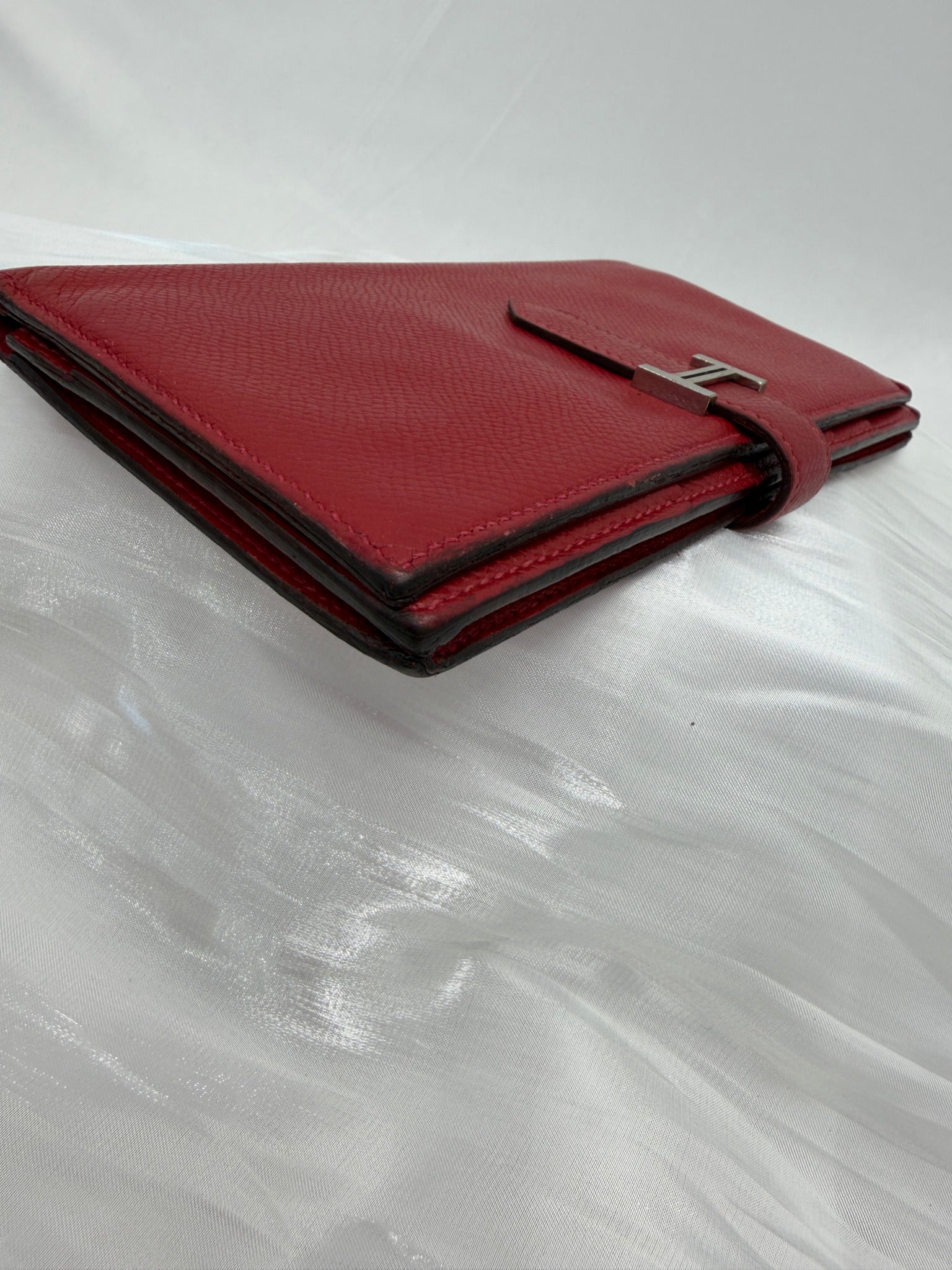 Hermes Red Leather Bearn Wallet