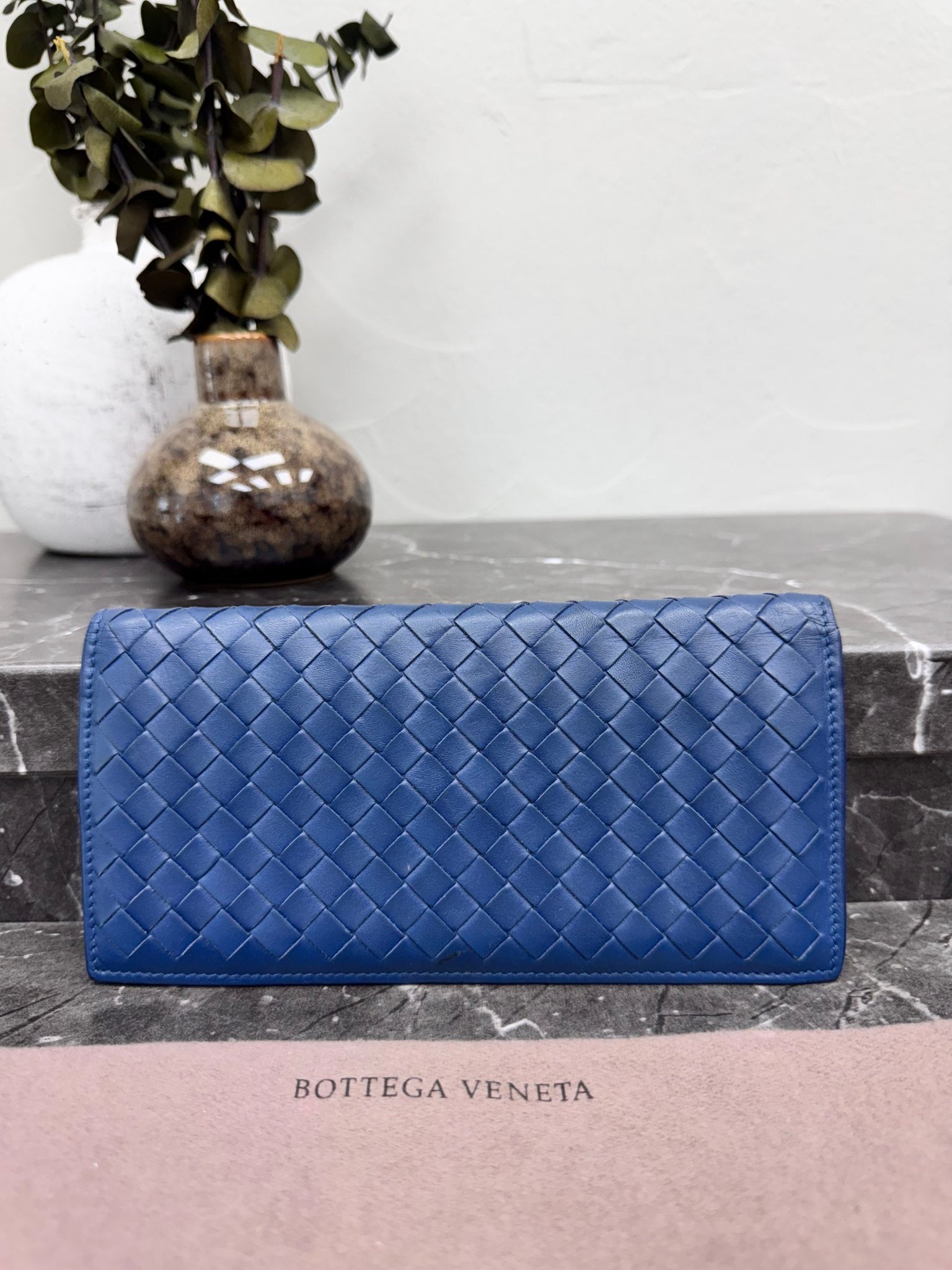 Bottega Veneta Blue Intrecciato Long Wallet