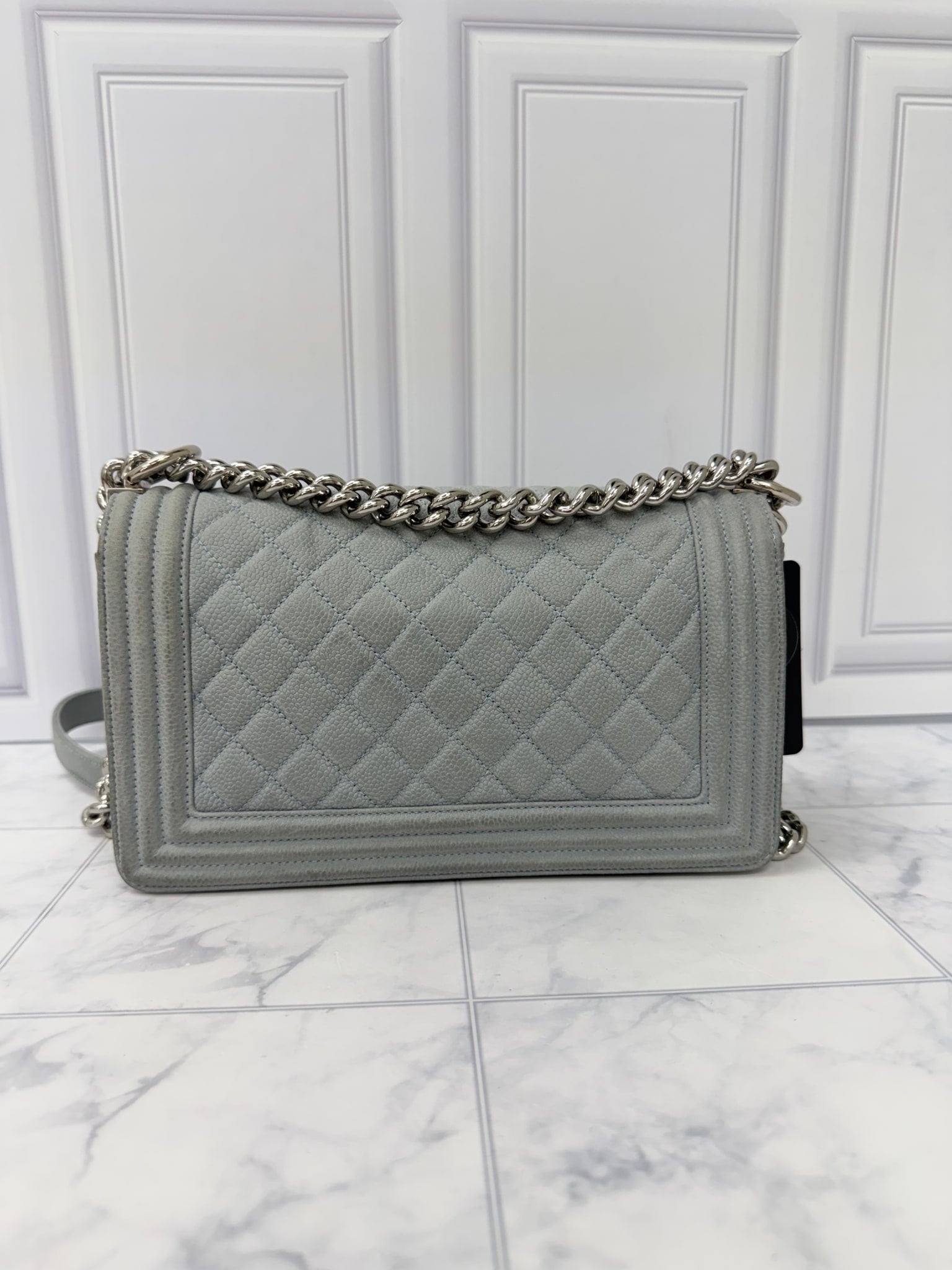 Chanel Matt Grey Caviar Leather Medium Boy Bag