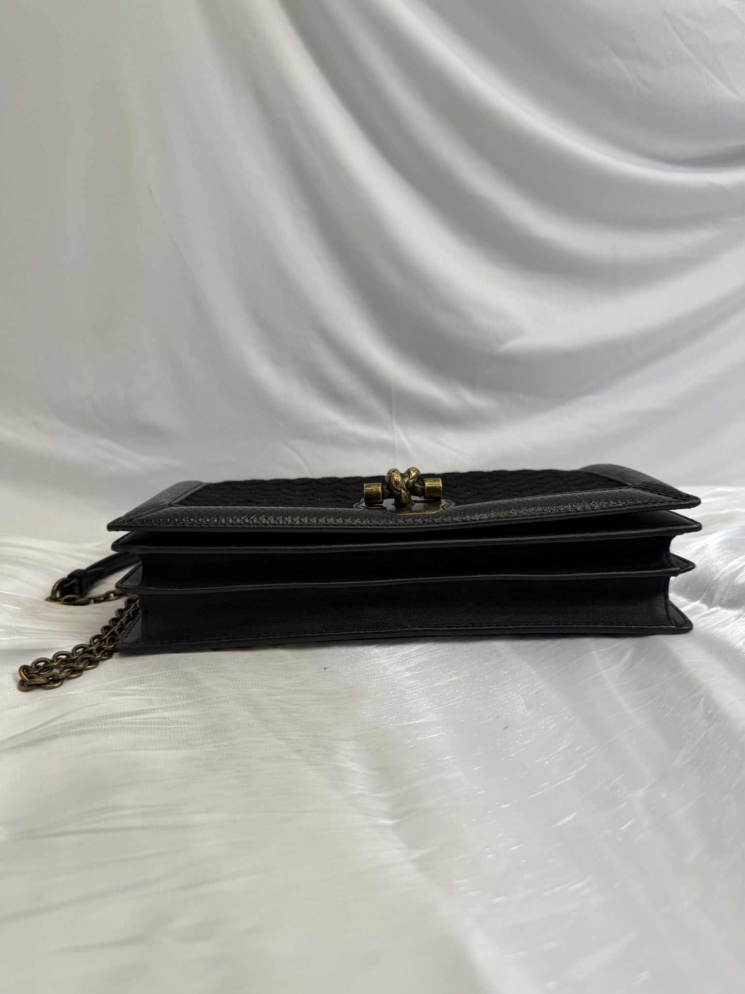 Bottega Veneta Black Cotton x Leather Olimpia Knot Shoulder Bag