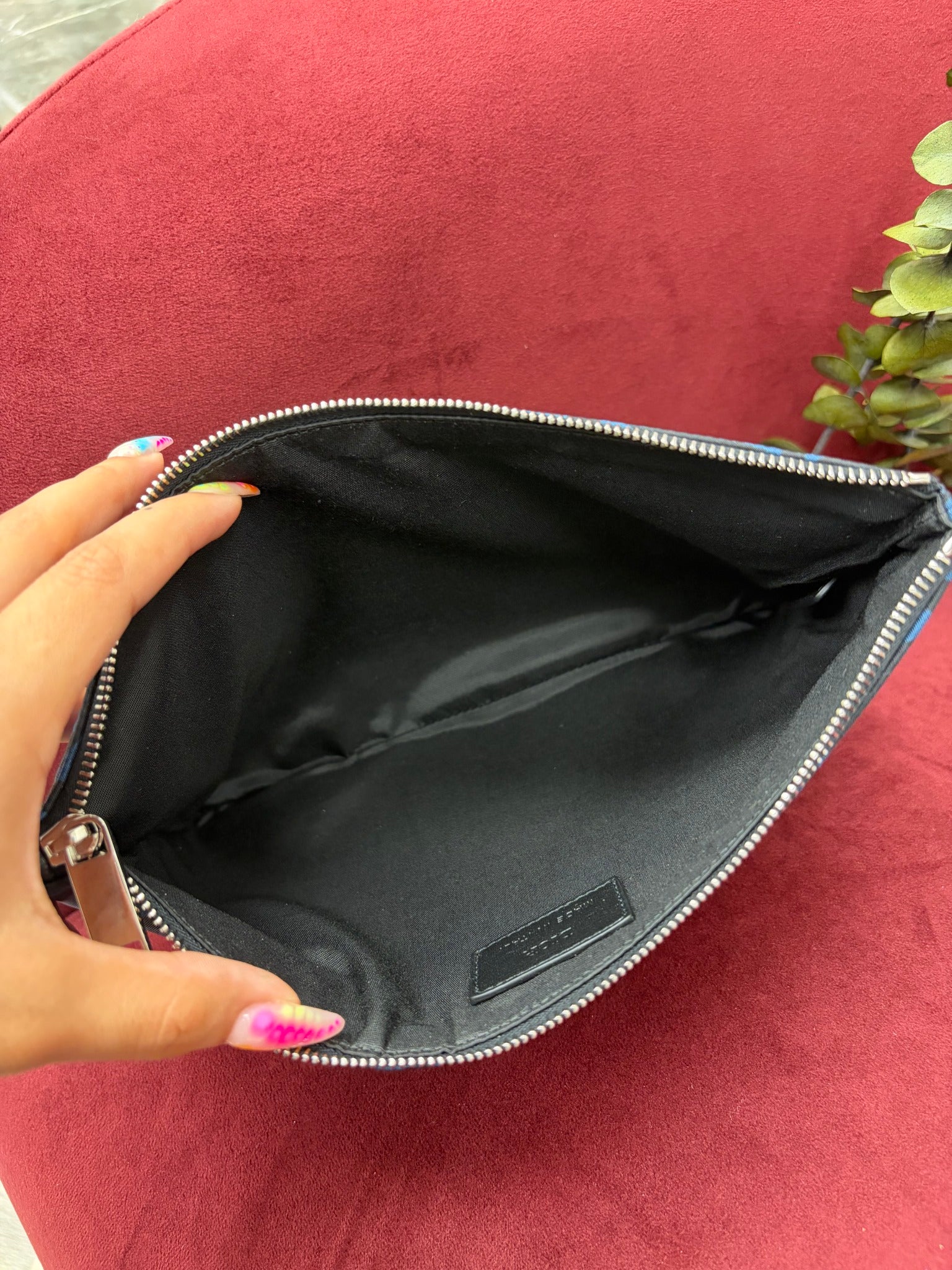Christian Dior Blue Jacquard Nylon Zipper Pouch