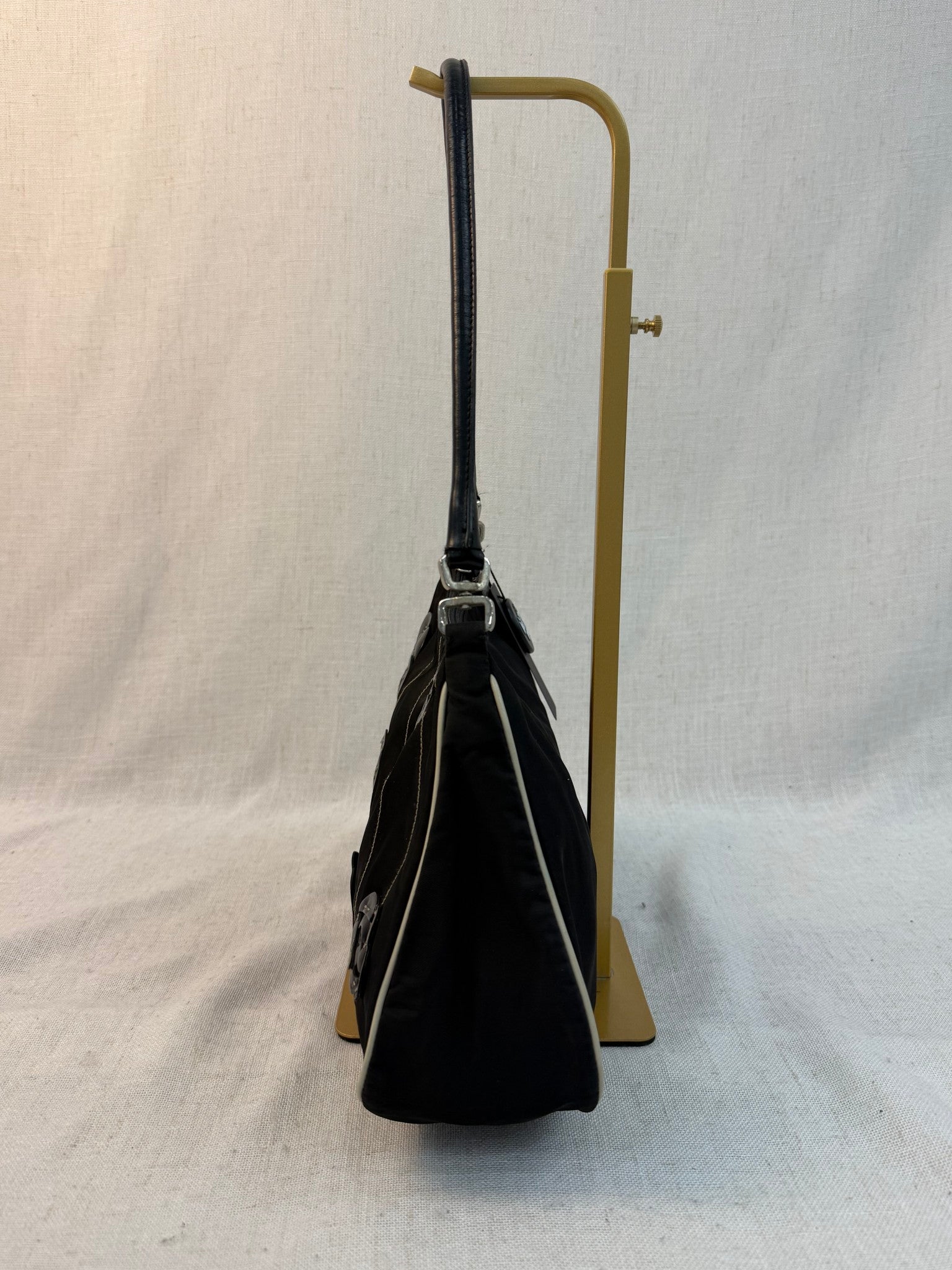 Prada Black Nylon Floral Tessuto Shoulder Bag