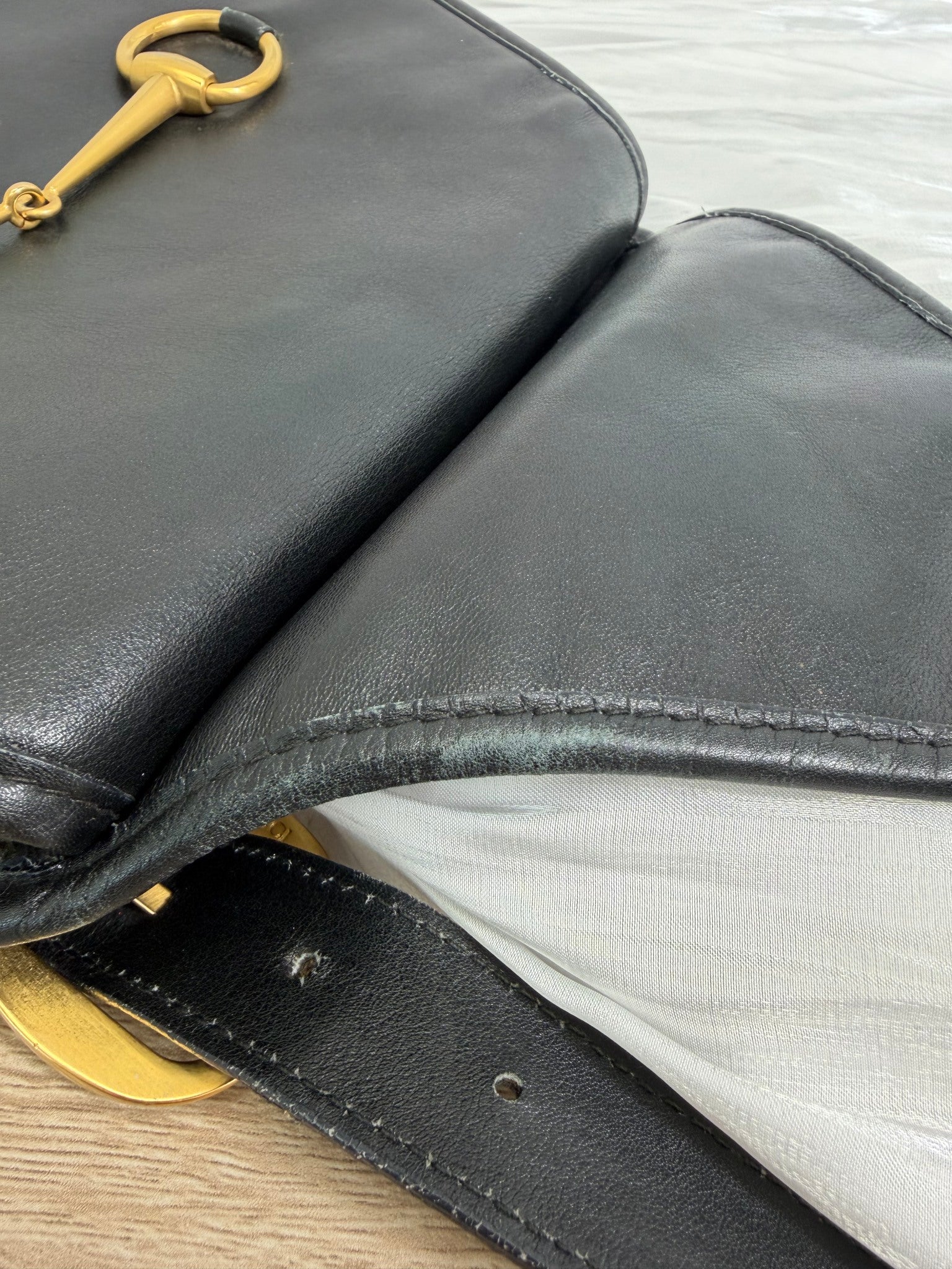 Gucci Black Leather Horsebit Sling Bag