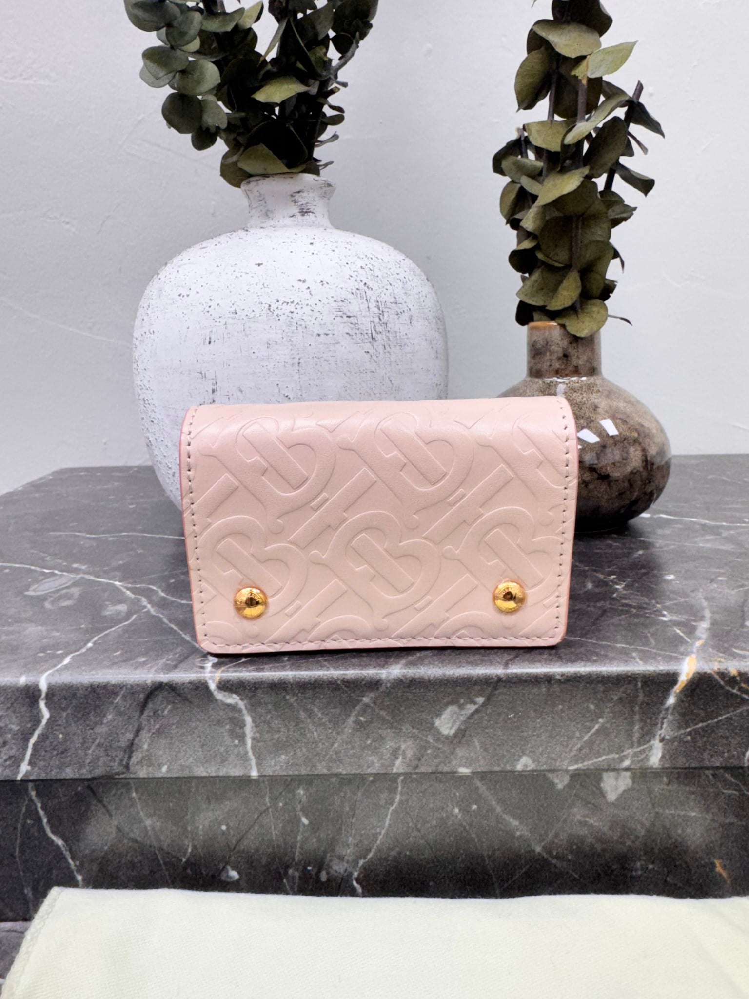 Burberry Pink Monogram Embossed Leather Compact Wallet