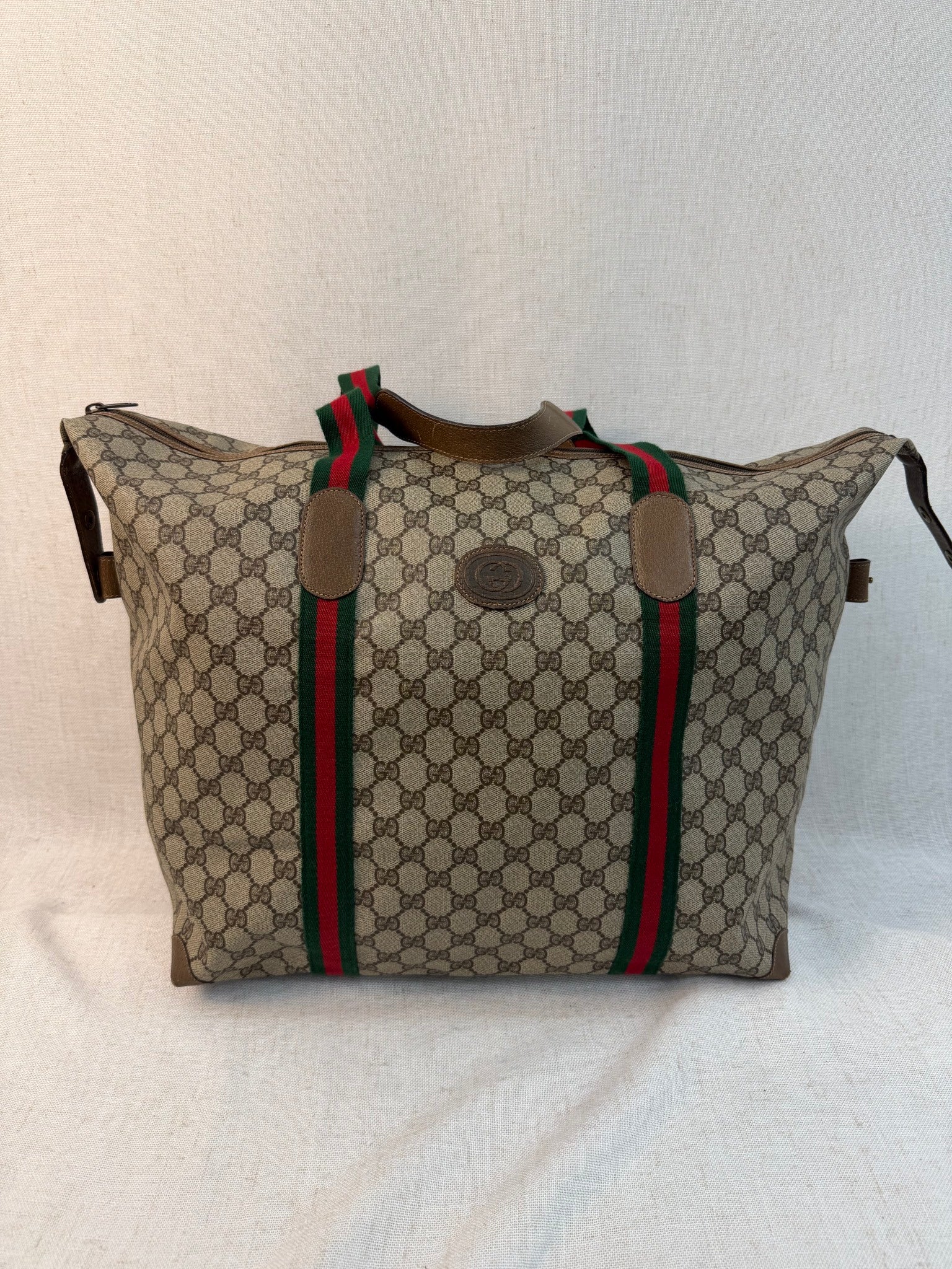 Gucci GG Supreme Print Coated Canvas Web Strap Travel Tote