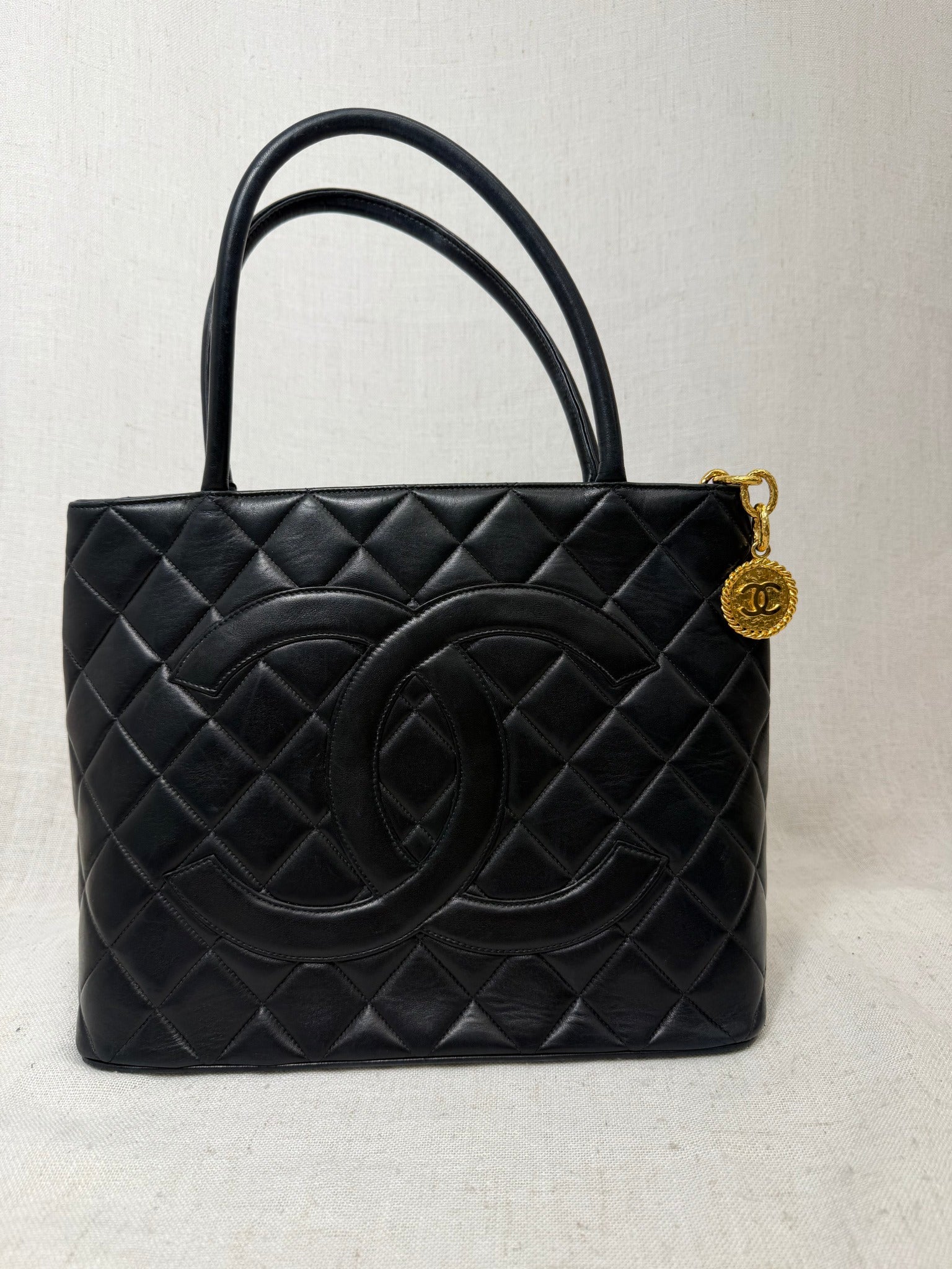 Chanel Black Quilted Lambskin Leather Medallion Tote